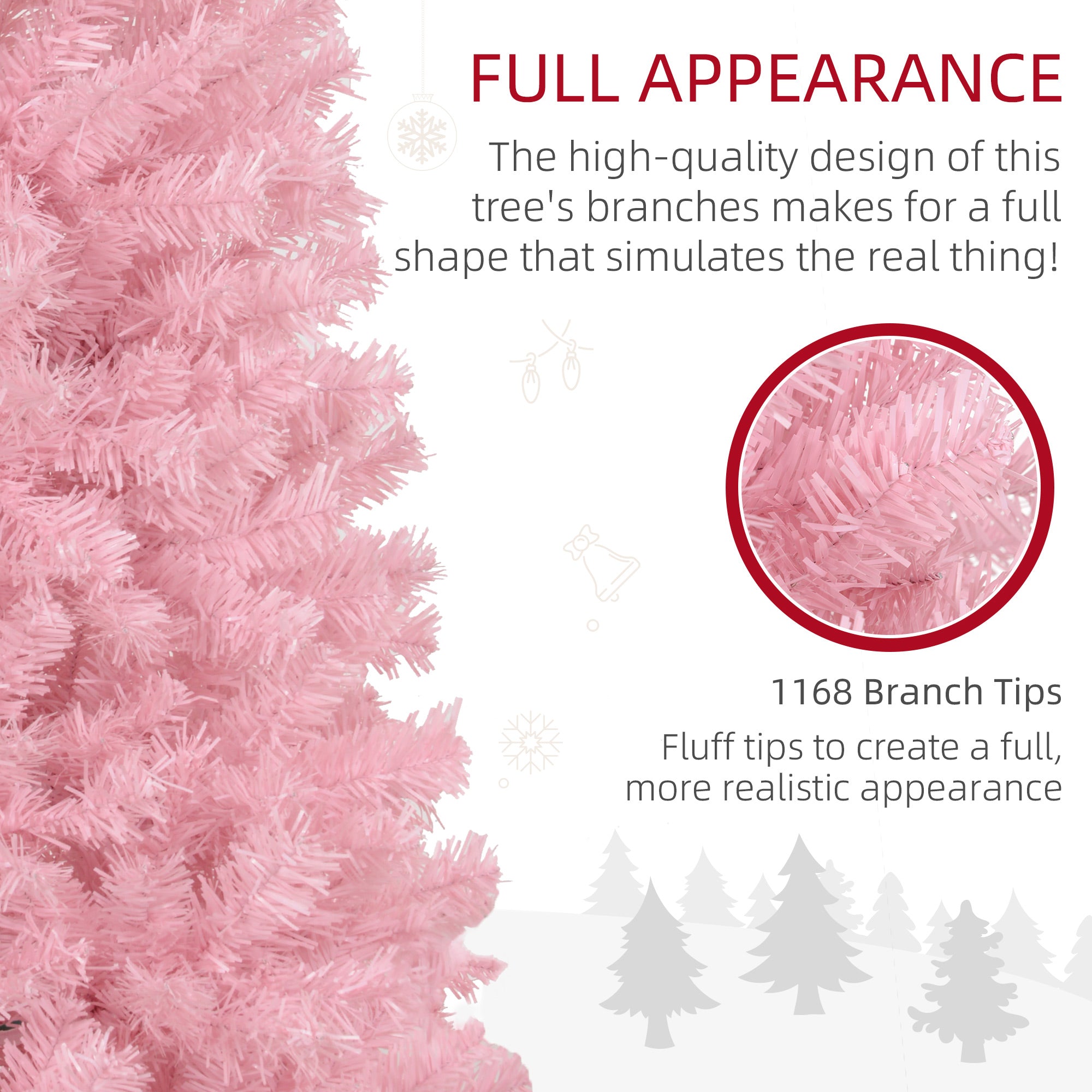 8' Artificial Christmas Tree Douglas Fir Pencil Christmas Tree with 1168 Realistic Branch Tips, Pink