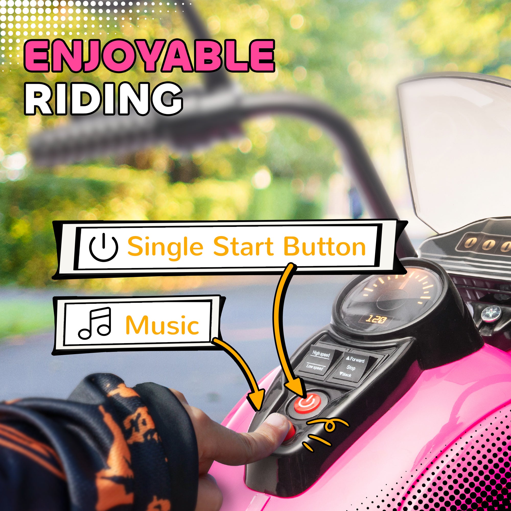 6V 3 Wheel Electric Motorcycle for Kids, Battery Powered Motorbike w/ Headlights, Music, Forward & Reverse, Pink
