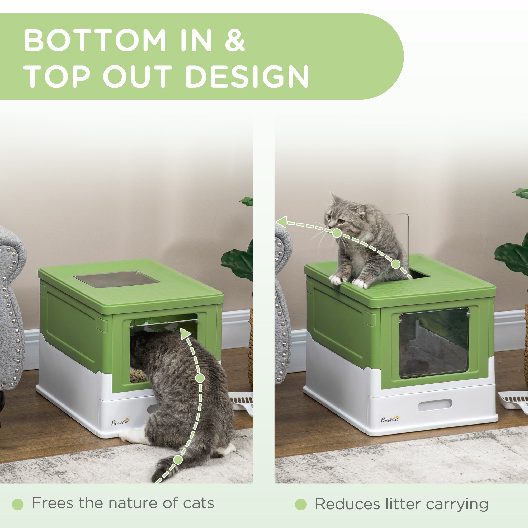 Fully Enclosed Cat Litter Box with Front Entry, Top Exit, Yellowish Green - Yellowish Green - Image 5