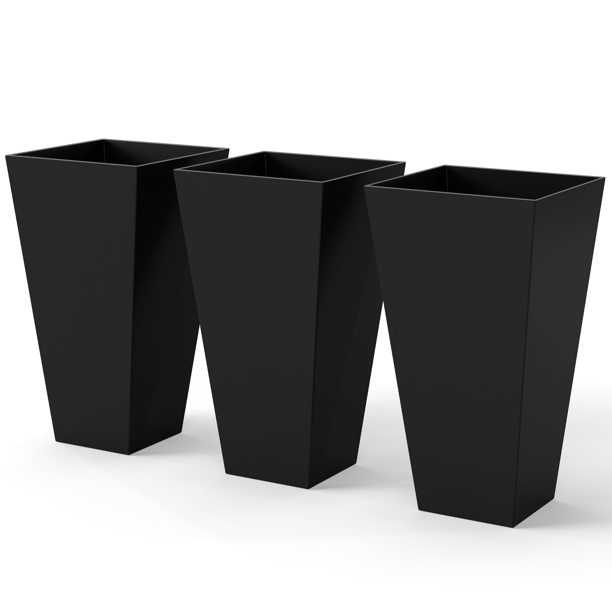 Tall Planters for Outdoor Plants Set of 3, 28 In Taper Planters with Drainage Holes, Indoor Grande Plant Pots, Front Porch Decor (Black) - Black