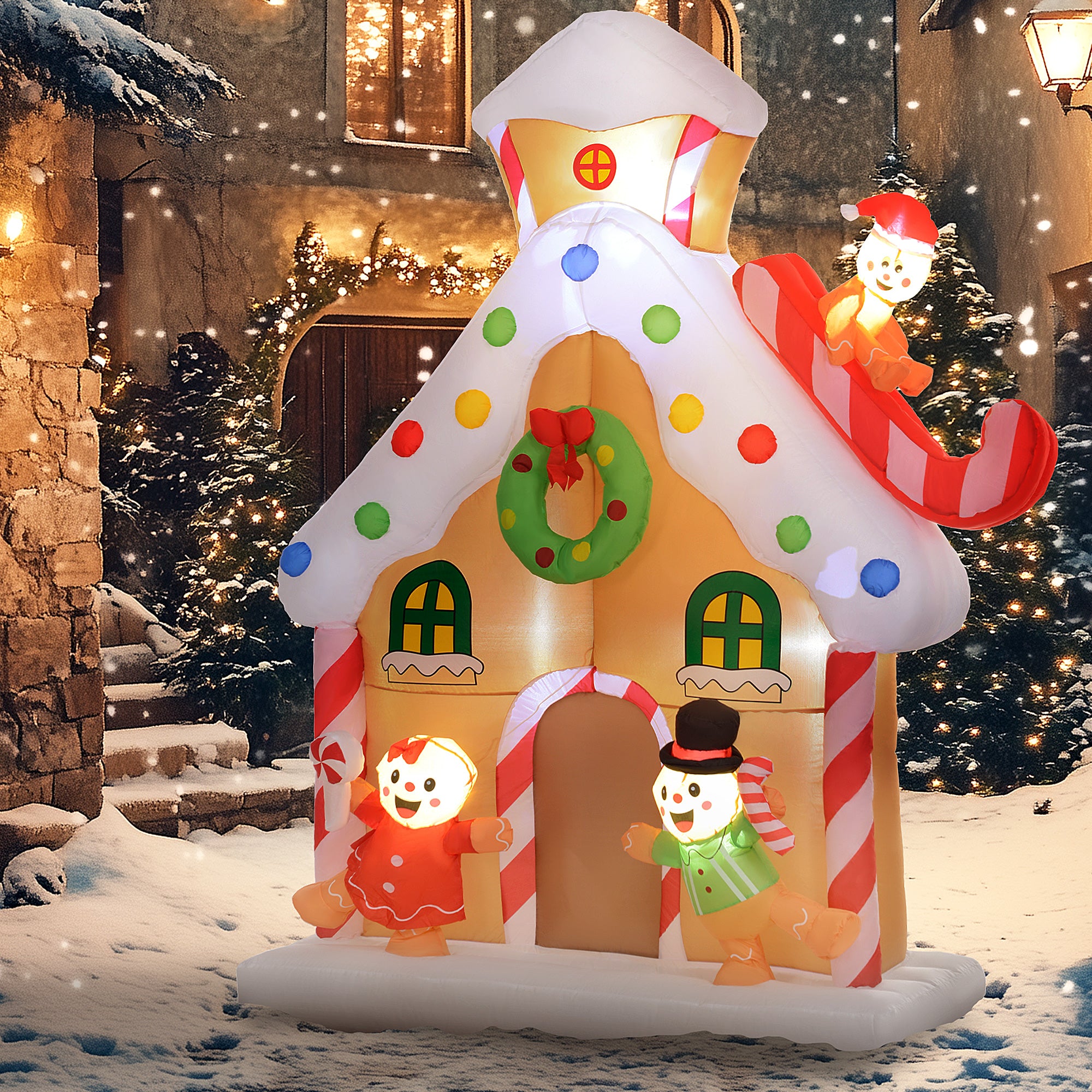 7FT Giant Inflatable Gingerbread House, Christmas Blow Up Decoration with Built-in LED Lights for Indoor, Outdoor, Yard