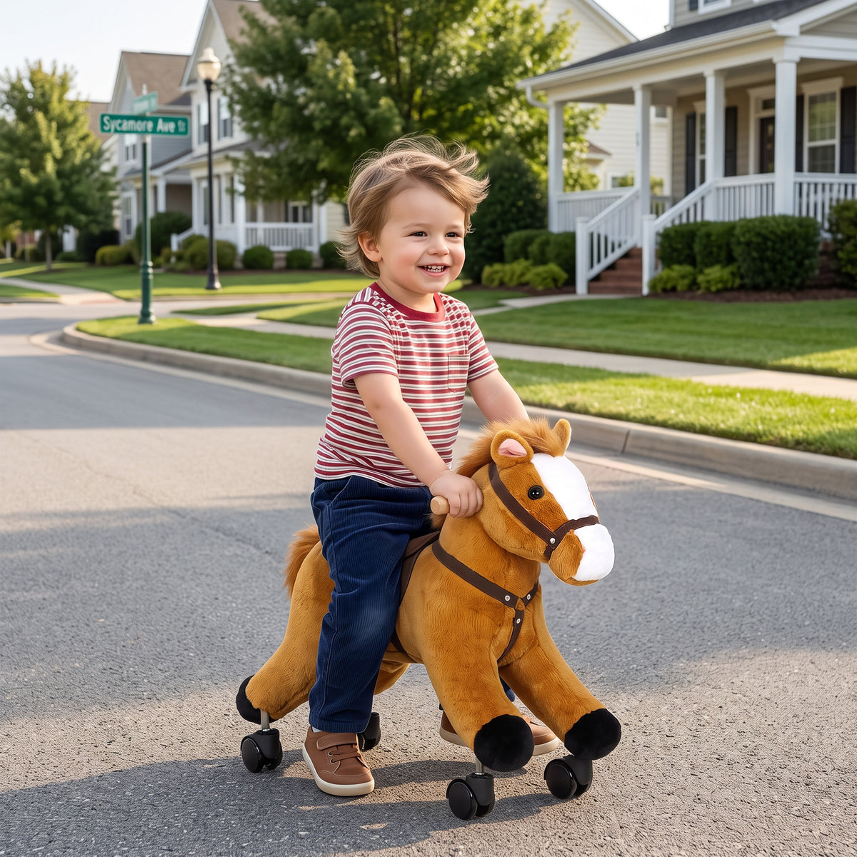 Ride on Horse, Ride on Toy with Wheels, Plush Animal Toys to Develop Balance & Coordination for Toddlers 18-36 M, Brown