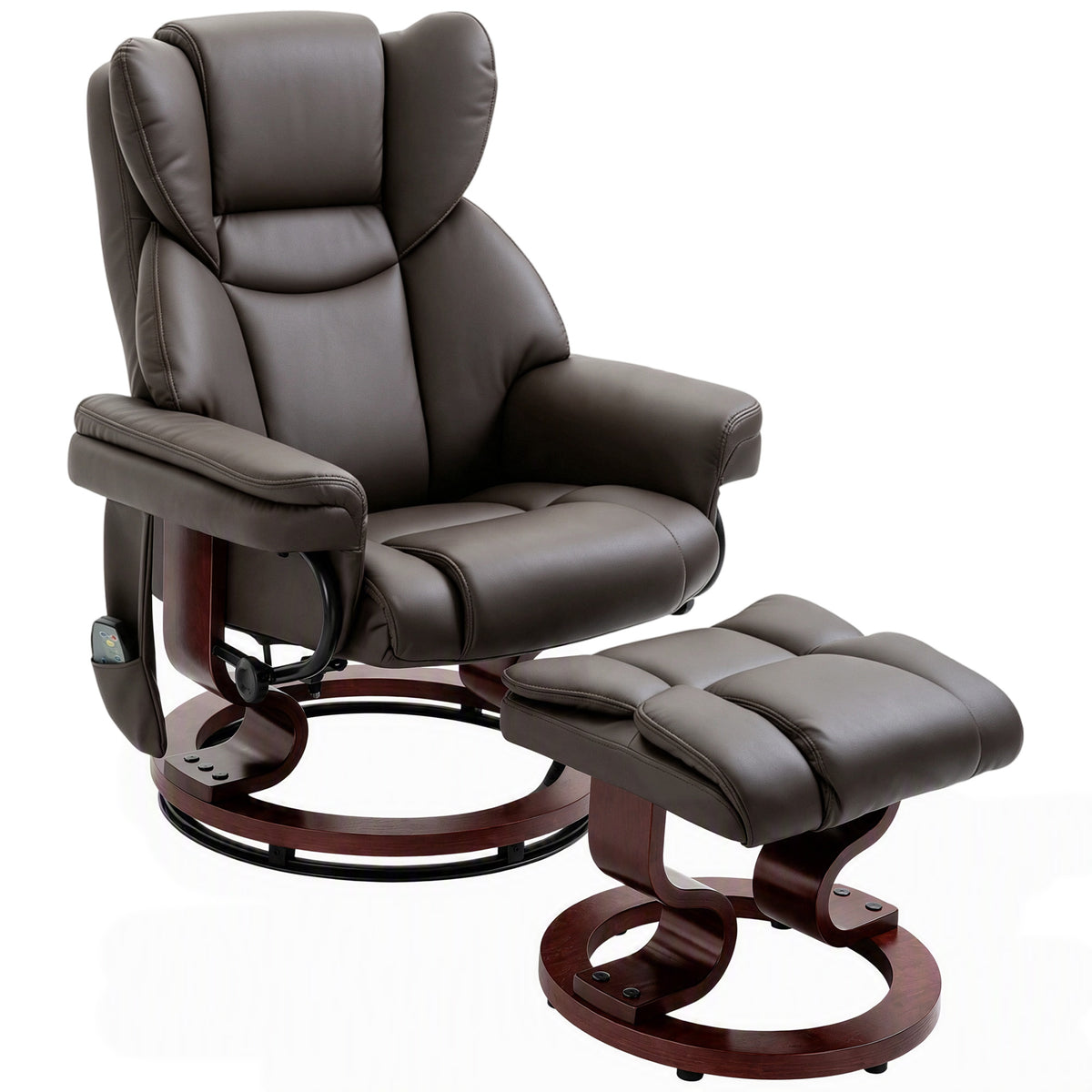 Massage Recliner Chair with Footrest, Swivel Armchair, Wrapped Wood Base, 10 Massage Points, Faux Leather, Brown