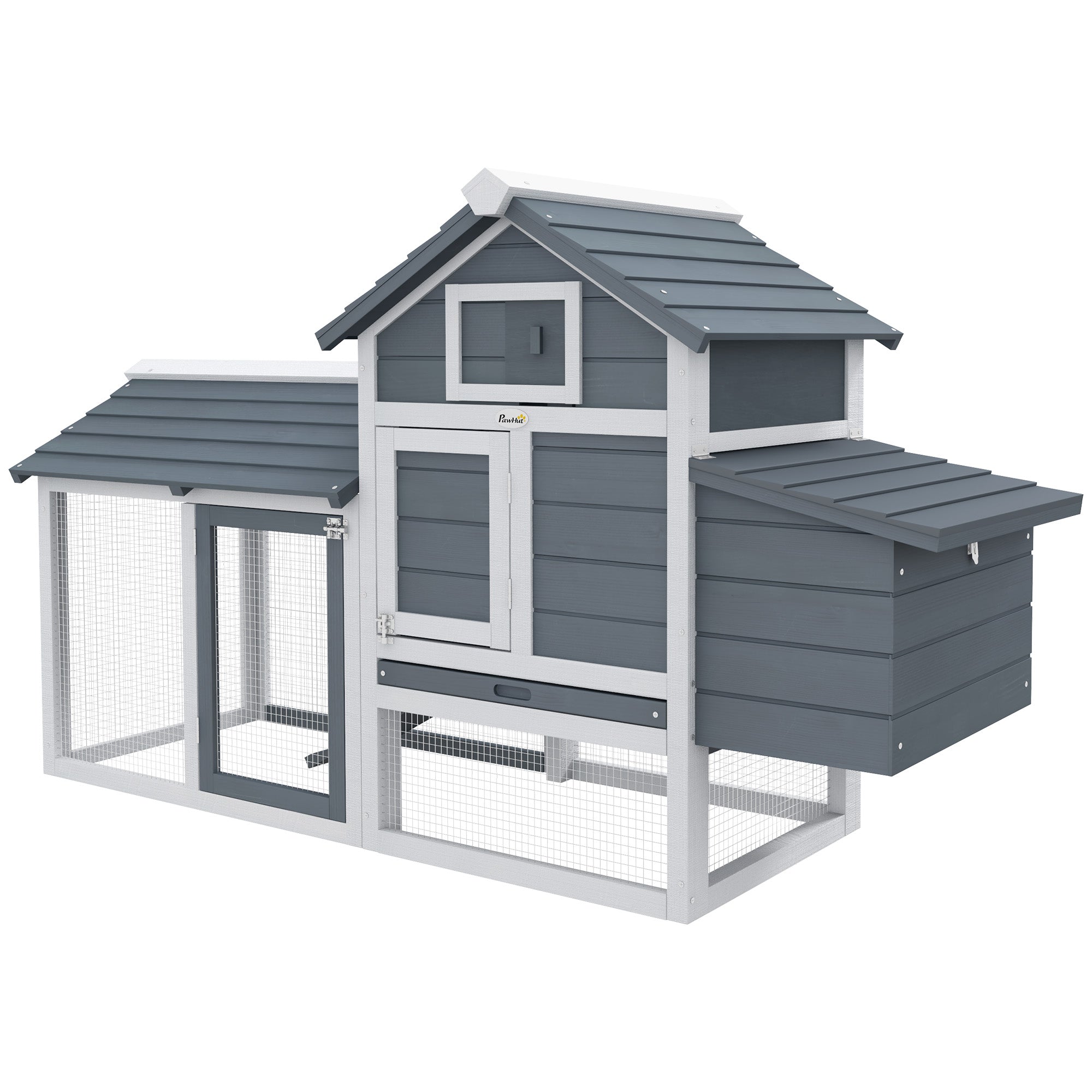 59" Small Wooden Chicken Coop Hen House Poultry Cage for Outdoor Backyard with 2 Doors, Nesting Box and Removable Tray, White - White