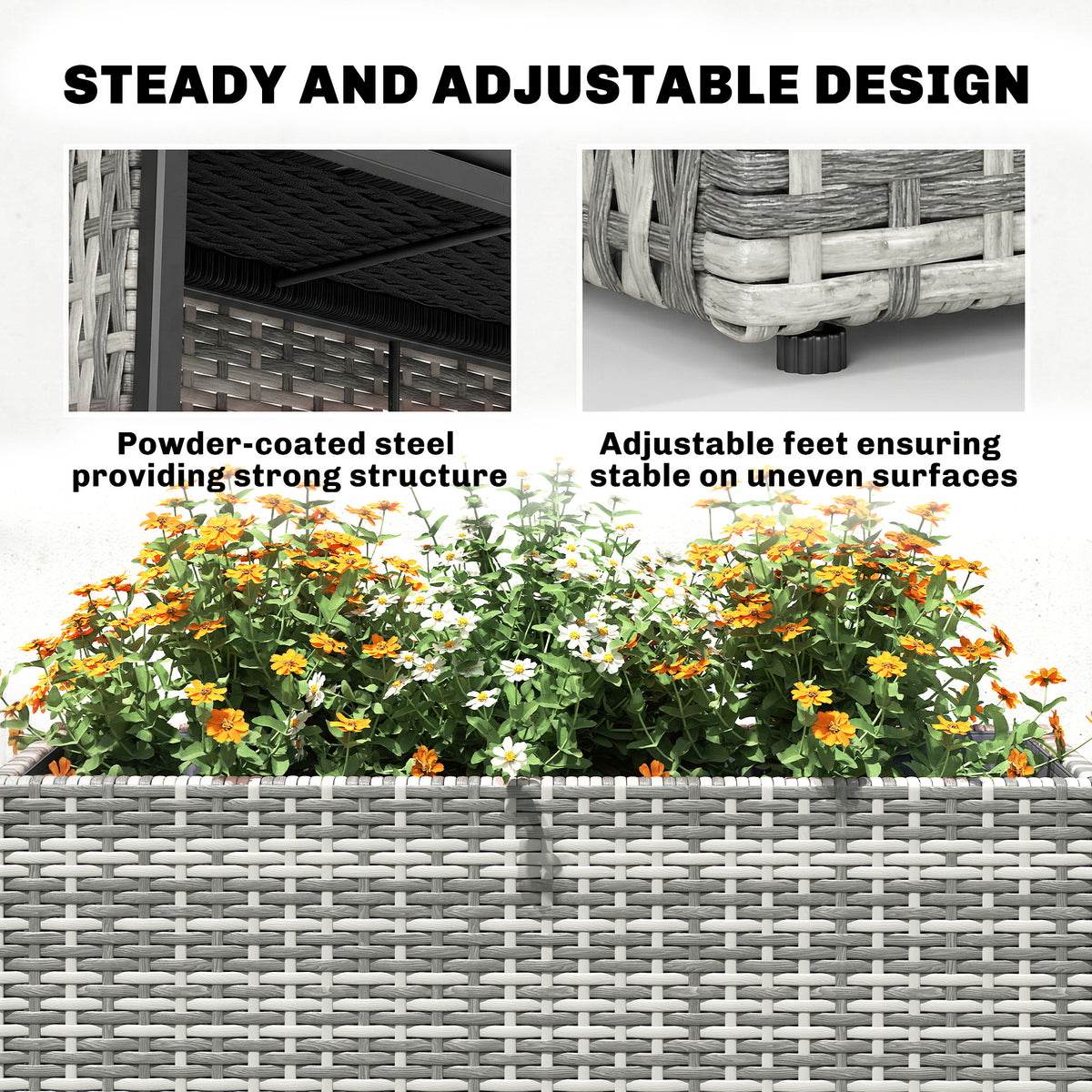 Tall Rectangular Planter with Removable Liner, Holes, PE Wicker Large Planter Box for Indoor Outdoor Plants, Gray
