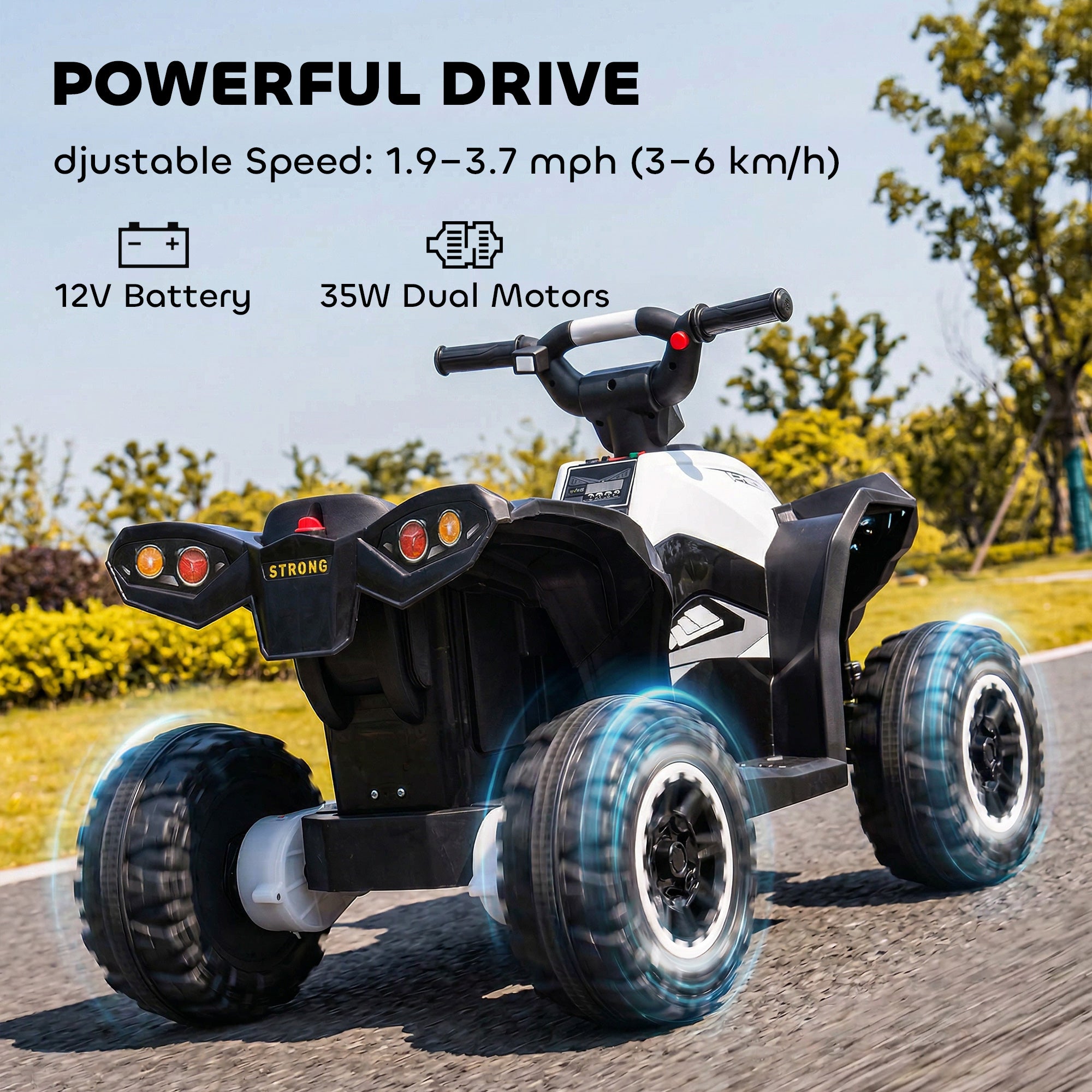 12V Kids ATV Quad Car with Forward & Backward Function, Four Wheeler for Kids with Wear-Resistant Wheels, Music, Up to 3.7 MPH, Electric Ride-on ATV for Toddlers Ages 3+ Years Old, White