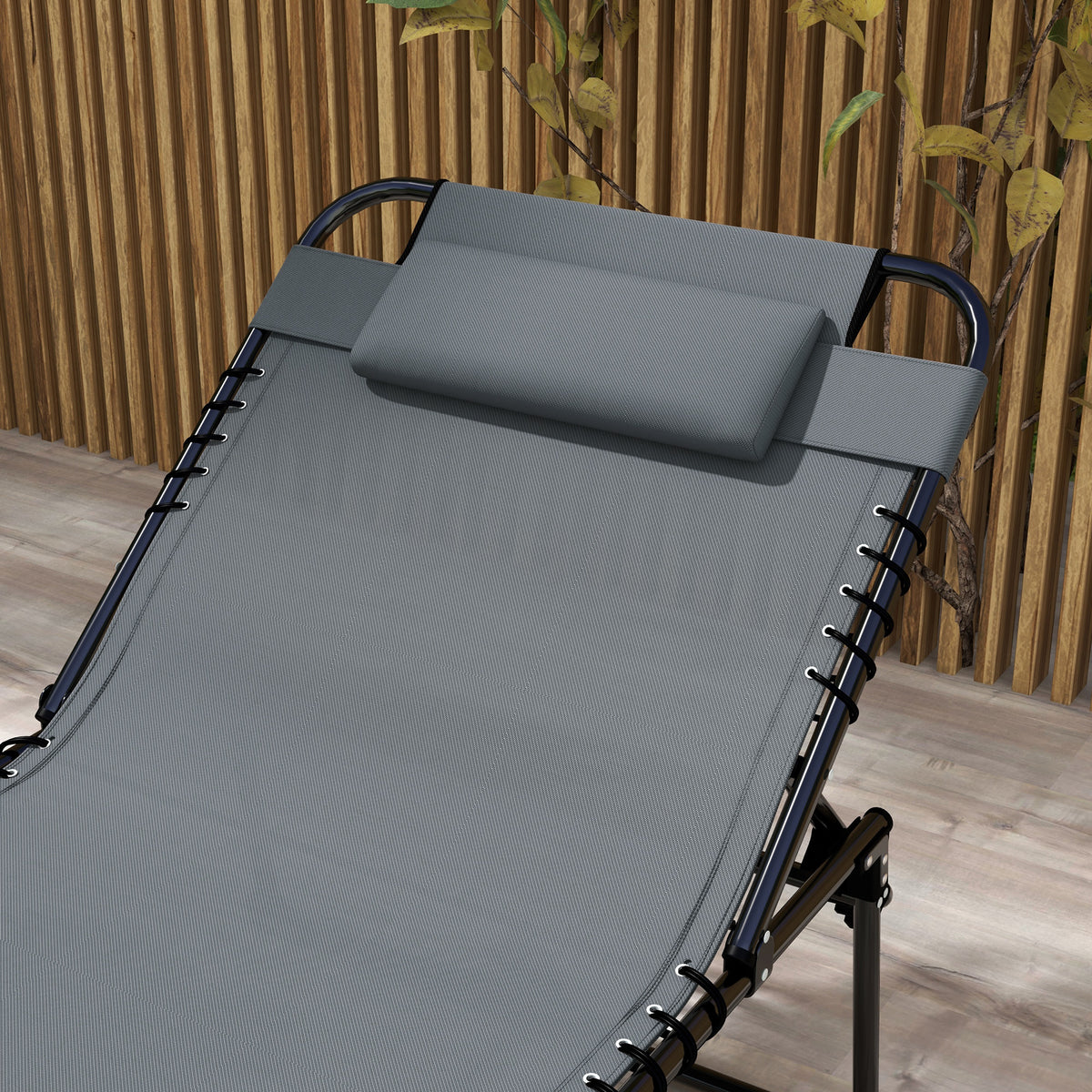 2 Piece Folding Chaise Lounge Pool Chairs with 5-level Reclining Back, Reading Hole, Side Pocket, Gray