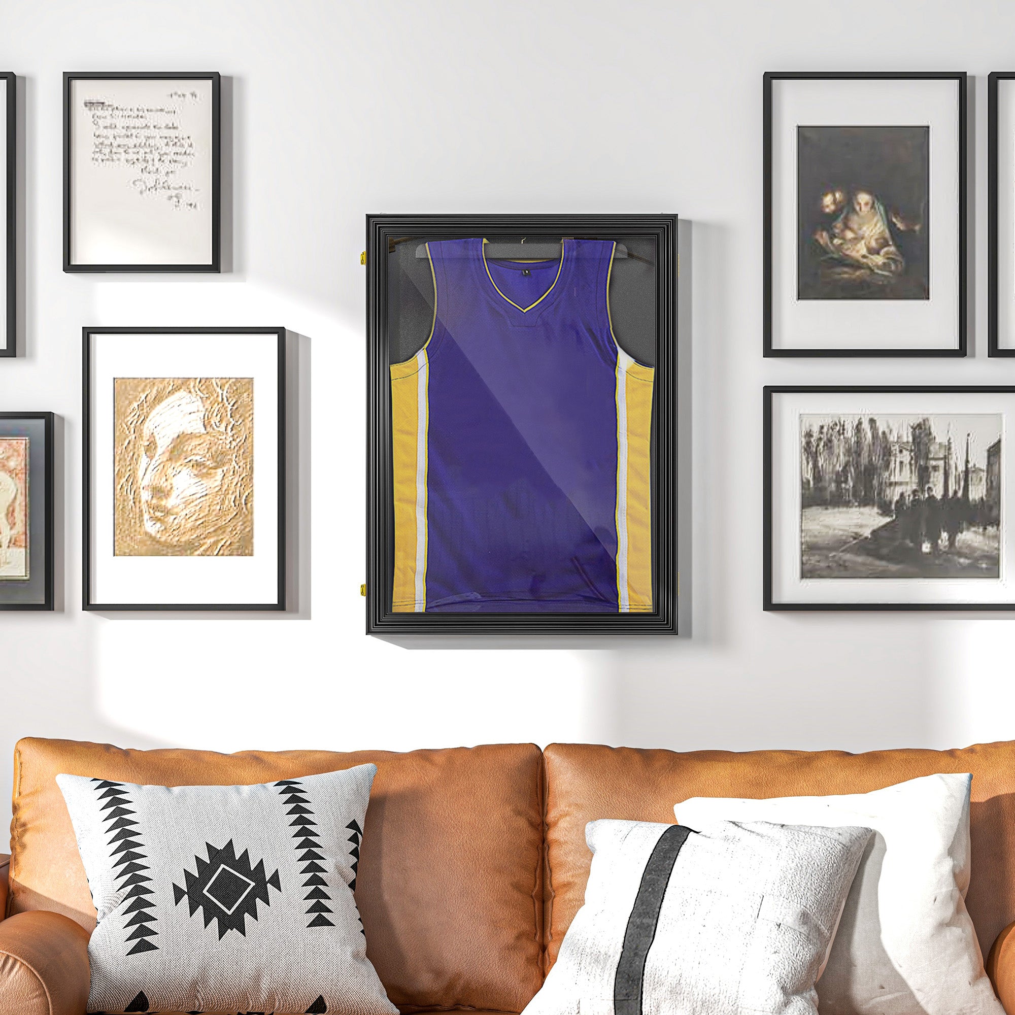 24" x 32" Acrylic Shadow Box Frame, UV-Resistant Jersey Display Case with T-shirt Hanger and 2 Keys, Black
