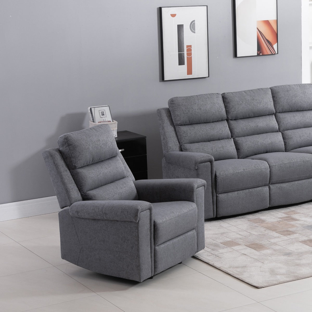 Modern Recliner Chair Linen Fabric Single Sofa Home Theater Seating with Overstuffed Armrest and Back, Grey