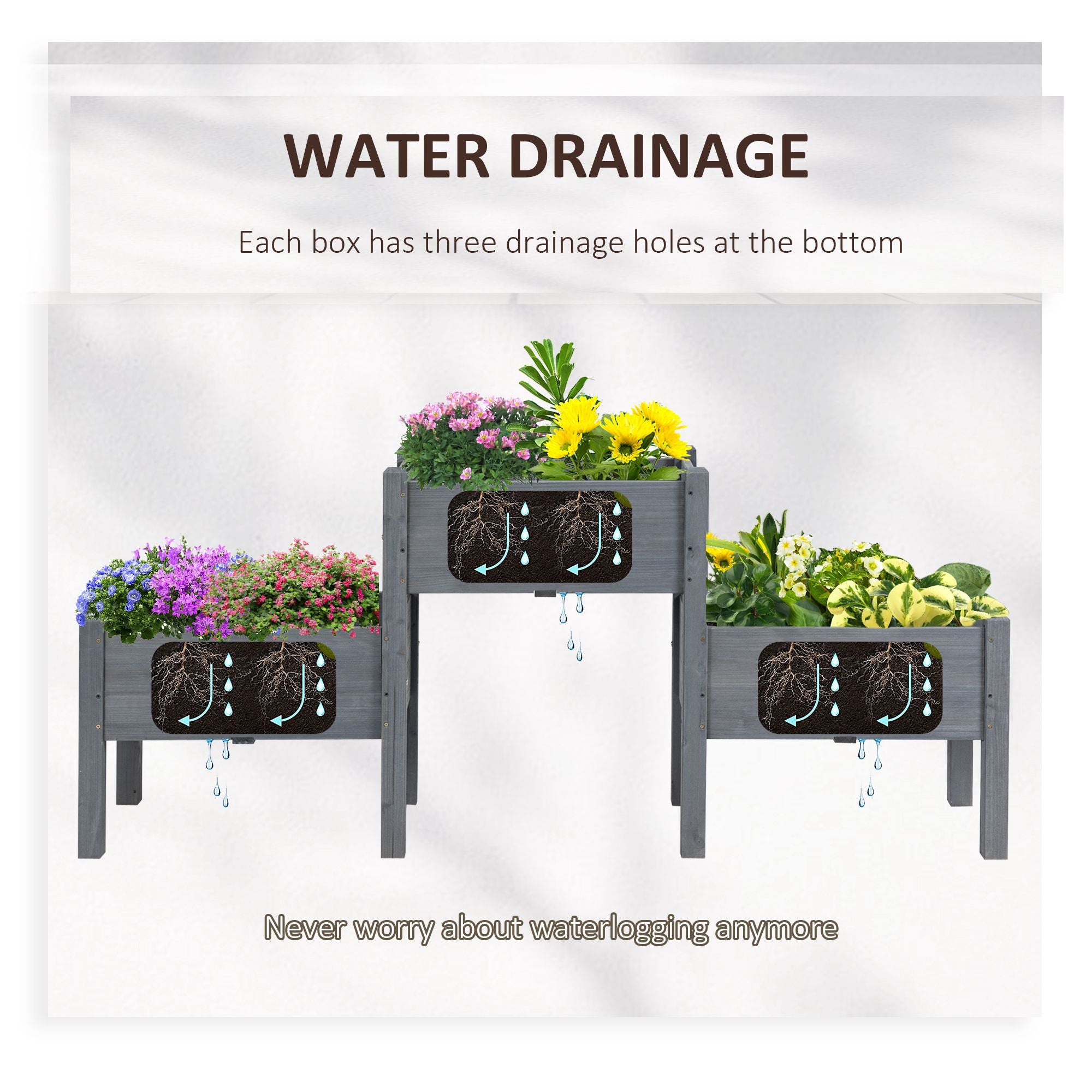 3 Tier Raised Garden Bed Freestanding Planter Box for Vegetables, Herb, Flowers - Grey - Image 6