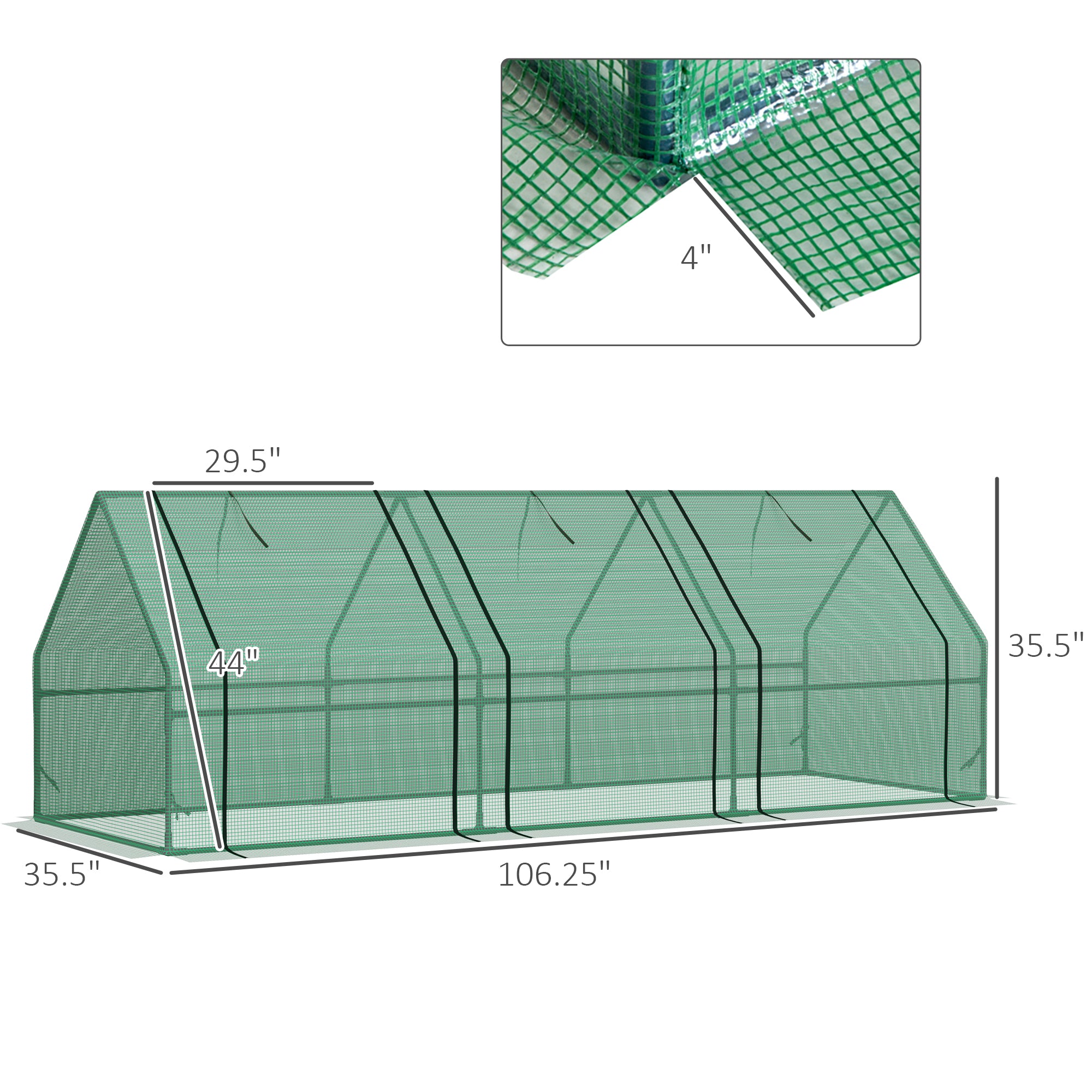 9' x 3' x 3' Portable Mini Greenhouse Outdoor Garden with Large Zipper Doors and Water/UV PE Cover, Green - Green - Image 3