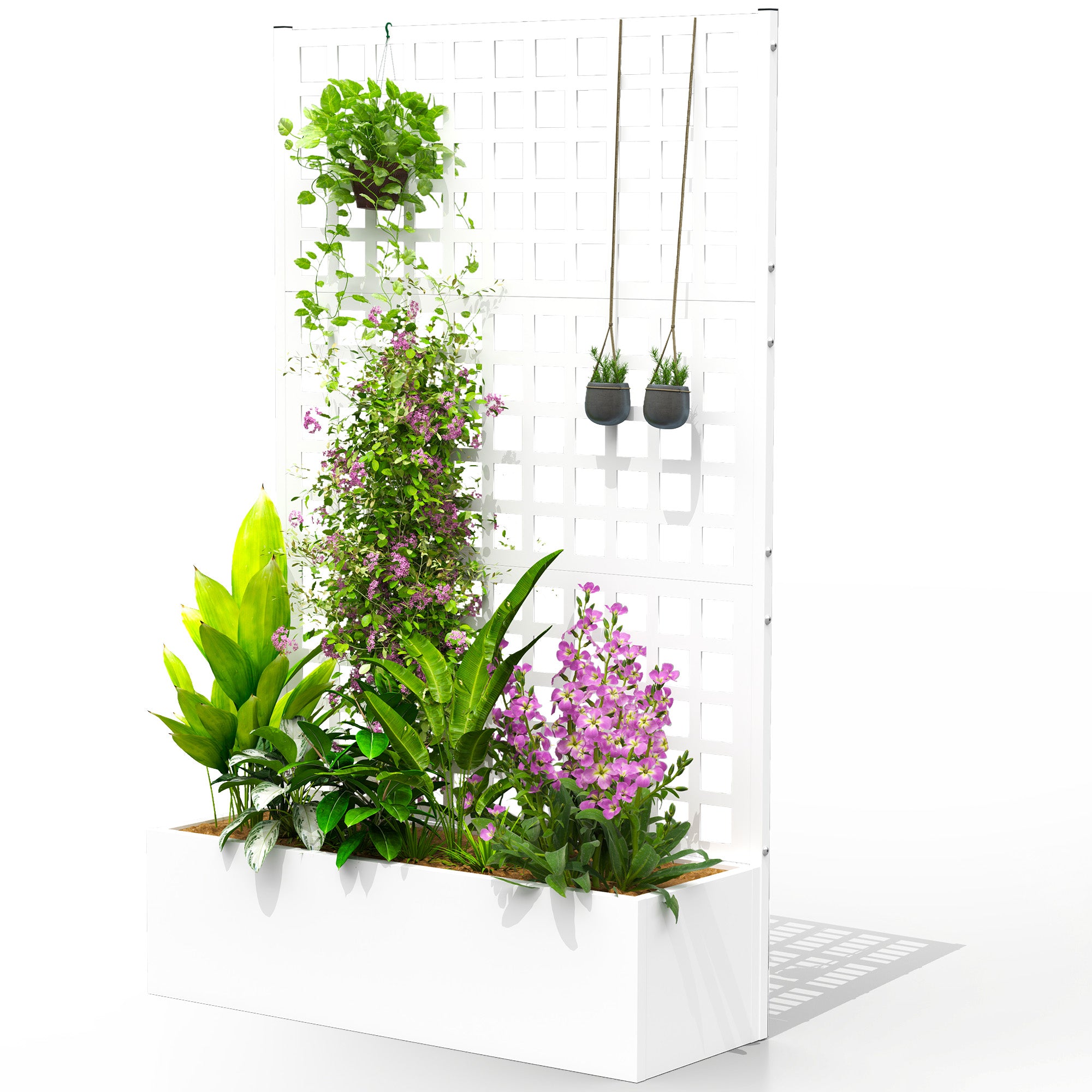 Galvanized Raised Garden Bed Planter Box with Trellis for Climbing Plants, Vegetable, Vines, 43" x 16" x 70", White - White