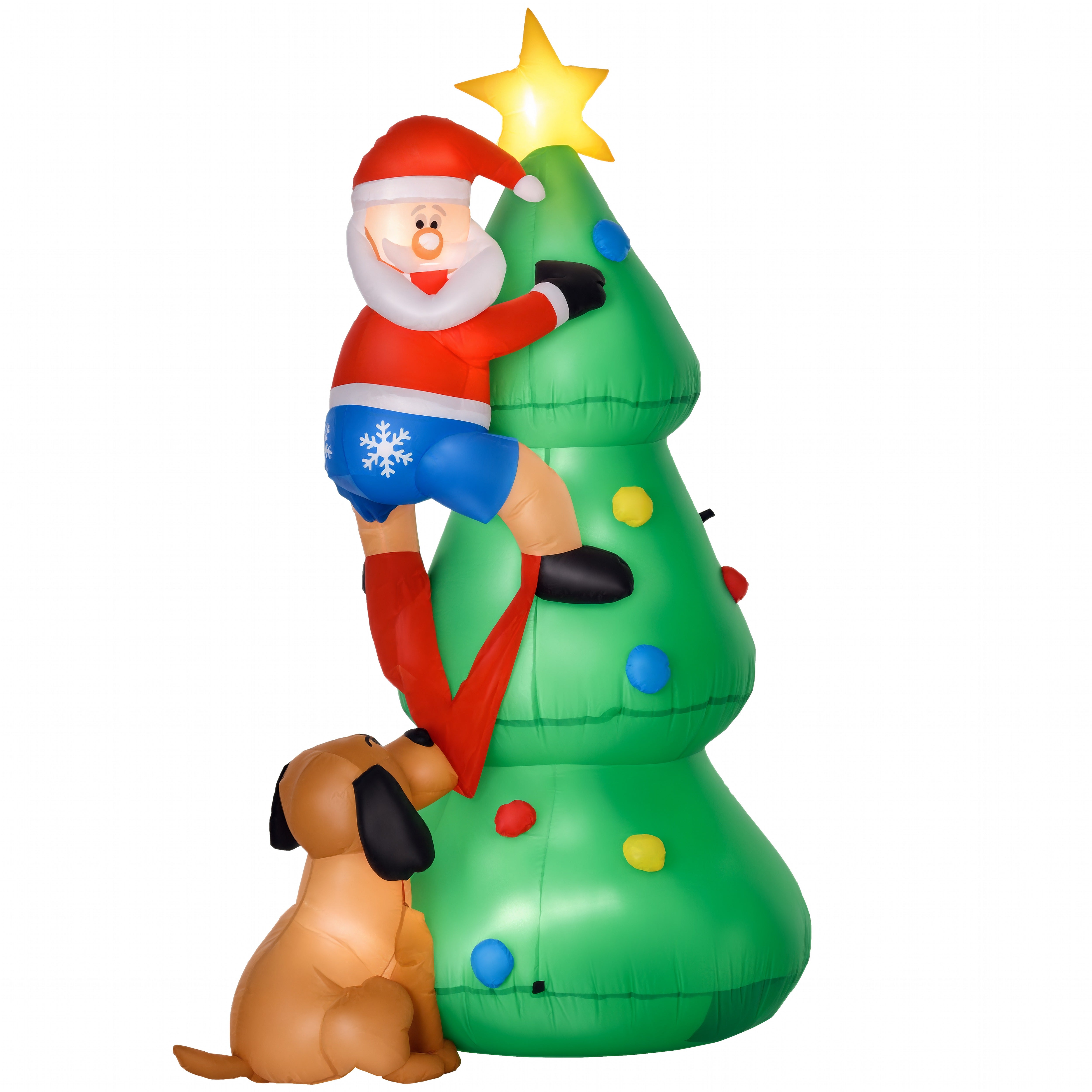 Inflatable Christmas Tree Decorations with Santa Claus annd Puppy Dog with LED, Outdoors Christmas Decor for Yard, Lawn