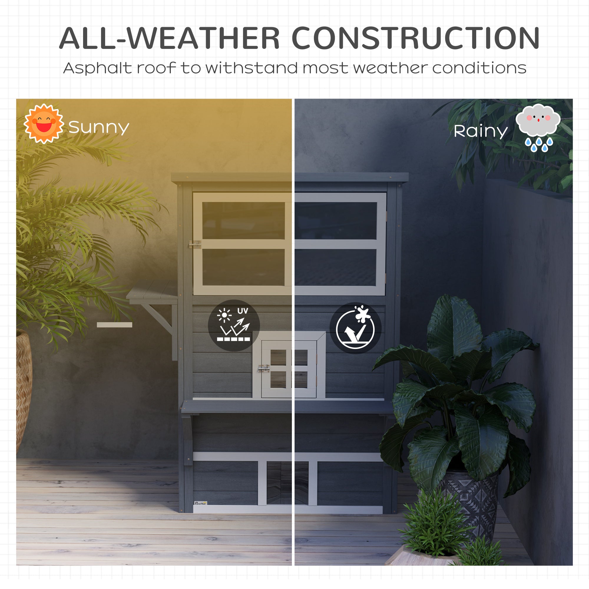 Cat House, Outdoor 3-Tier Kitty Shelter, Weather Resistant, w/ Escape Door - Dark Gray - Image 5