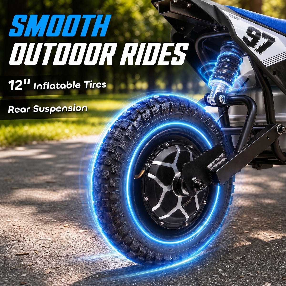36V Electric Dirt Bike for Kids with Brushless Motor, Up to 9.9 MPH, Inflatable Tires and Rear Suspension, Black