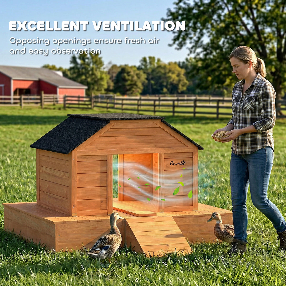 Floating Duck Coop, Wooden Duck House with Ramp and Waterproof Asphalt Roof, Small Animal House