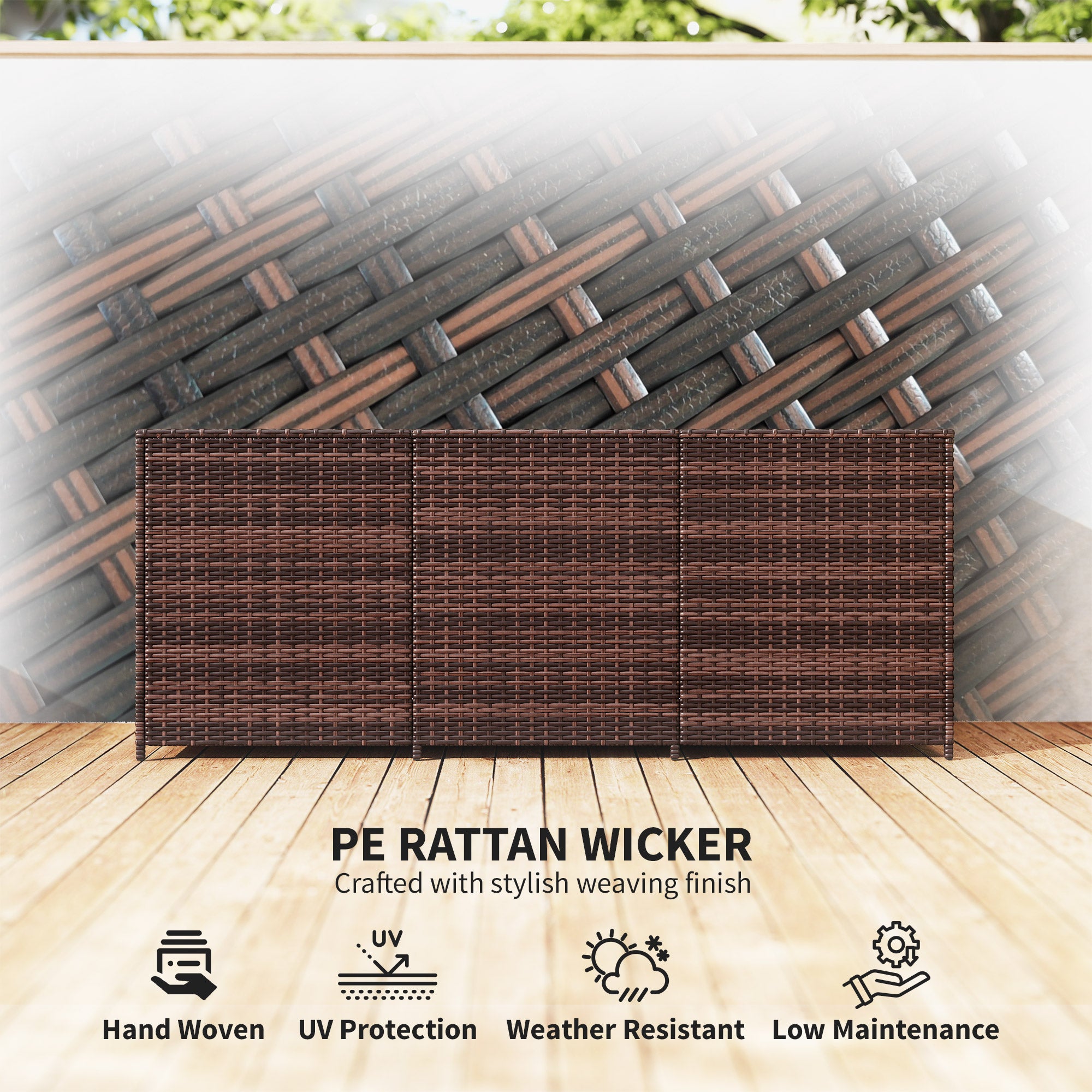 175 Gallon Outdoor Storage Box with Inner Liner, PE Rattan Wicker Deck Box with Pneumatic Bar Lift, Mixed Brown - Brown - Image 7