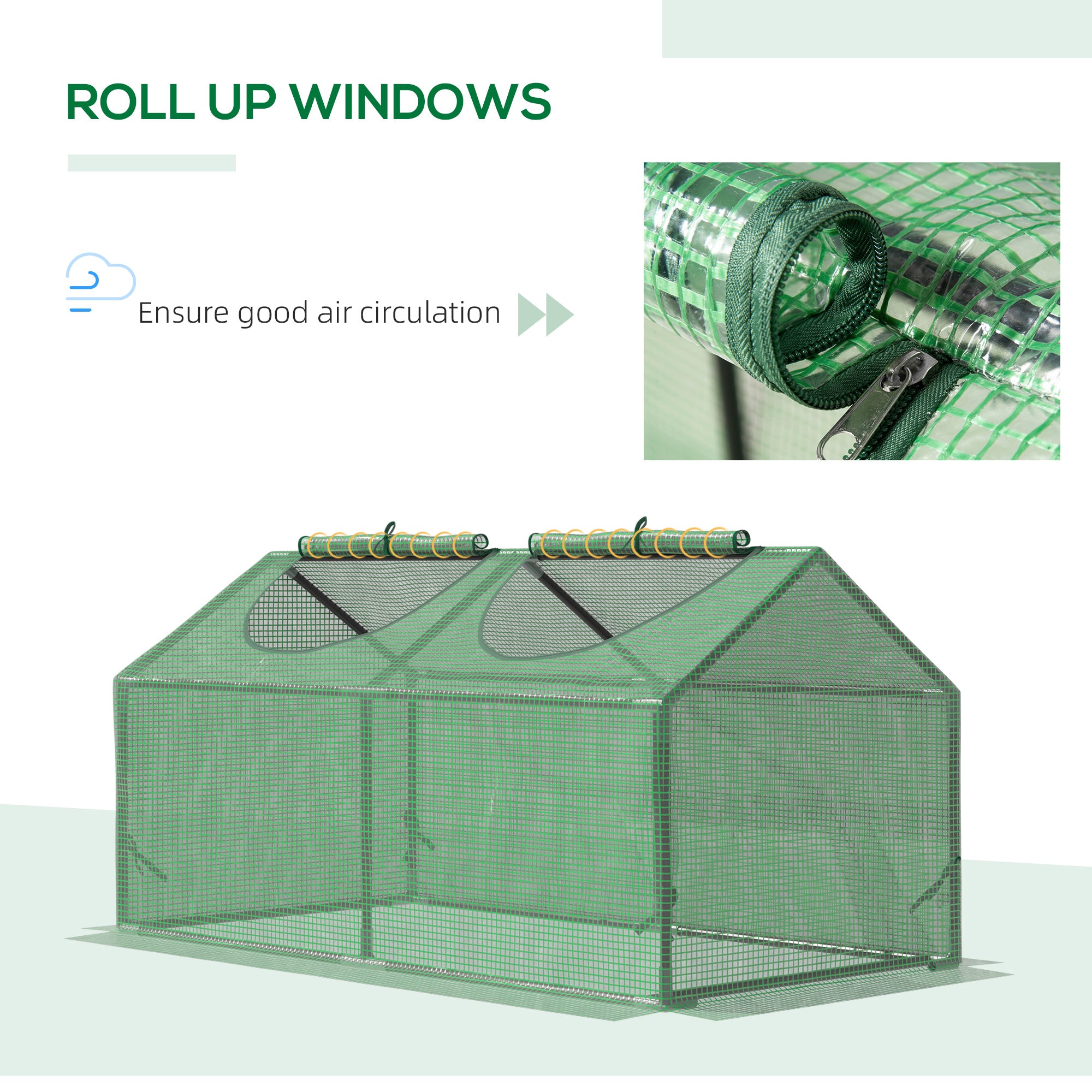 4' x 2' x 2' Portable Mini Greenhouse, Small Green House with PE Cover, Roll-up Zippered Windows for Indoor, Outdoor Garden, Green - Green - Image 5