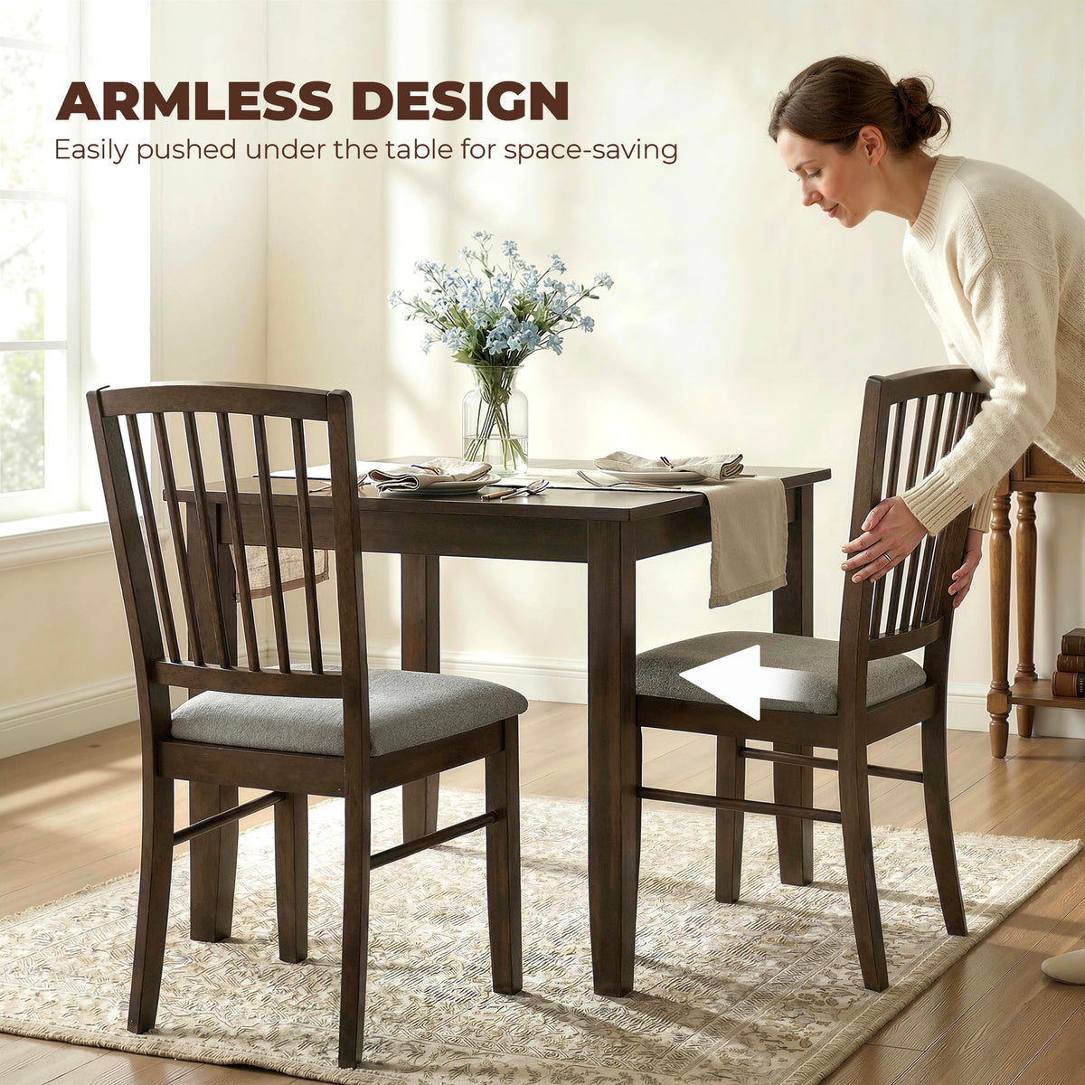 Dining Chairs Upholstered Kitchen Chairs with Rubberwood Legs Set of 2, Burn Brown