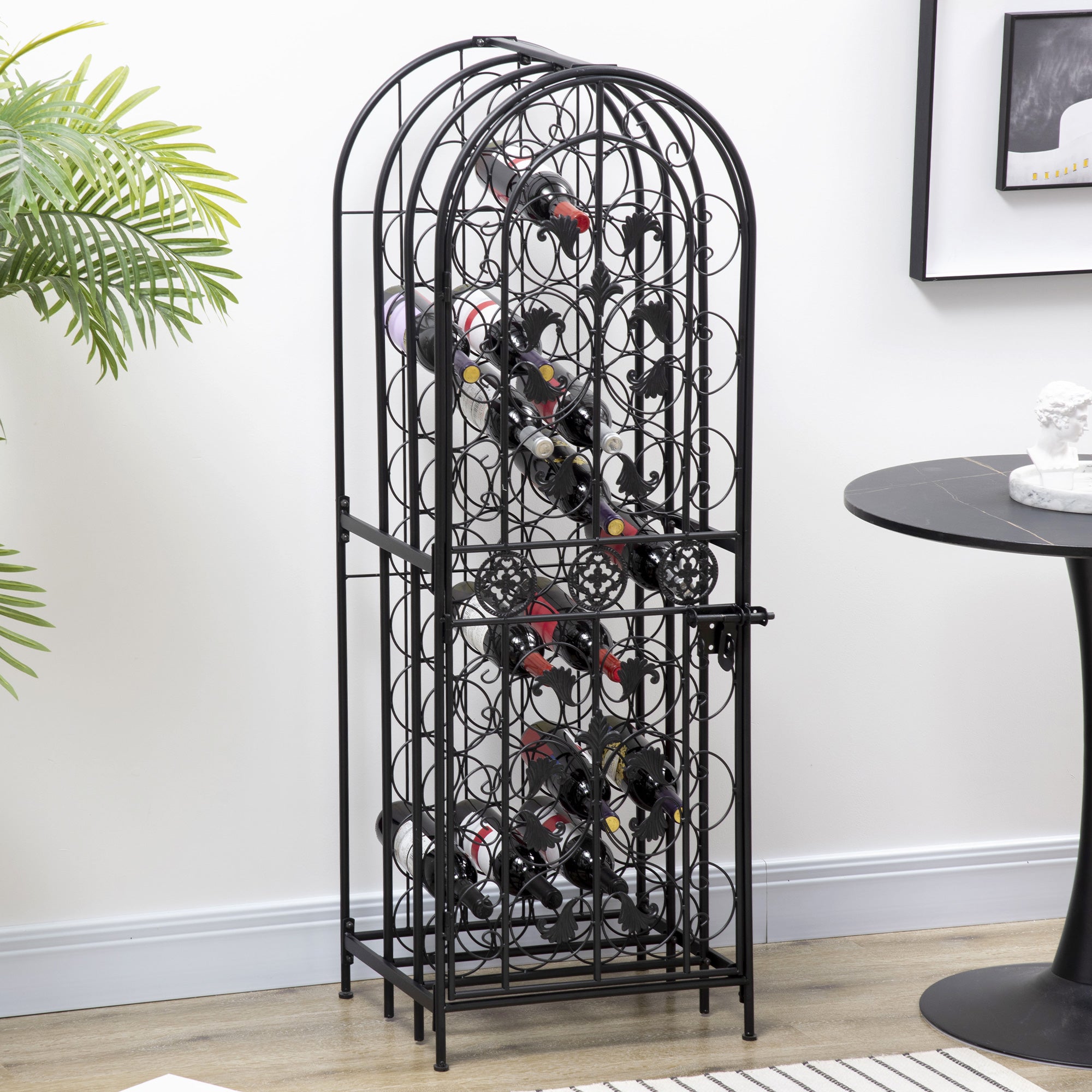45-Bottle Modern Wine Organizer Decorative Portable Wrought Iron Wine Rack Jail