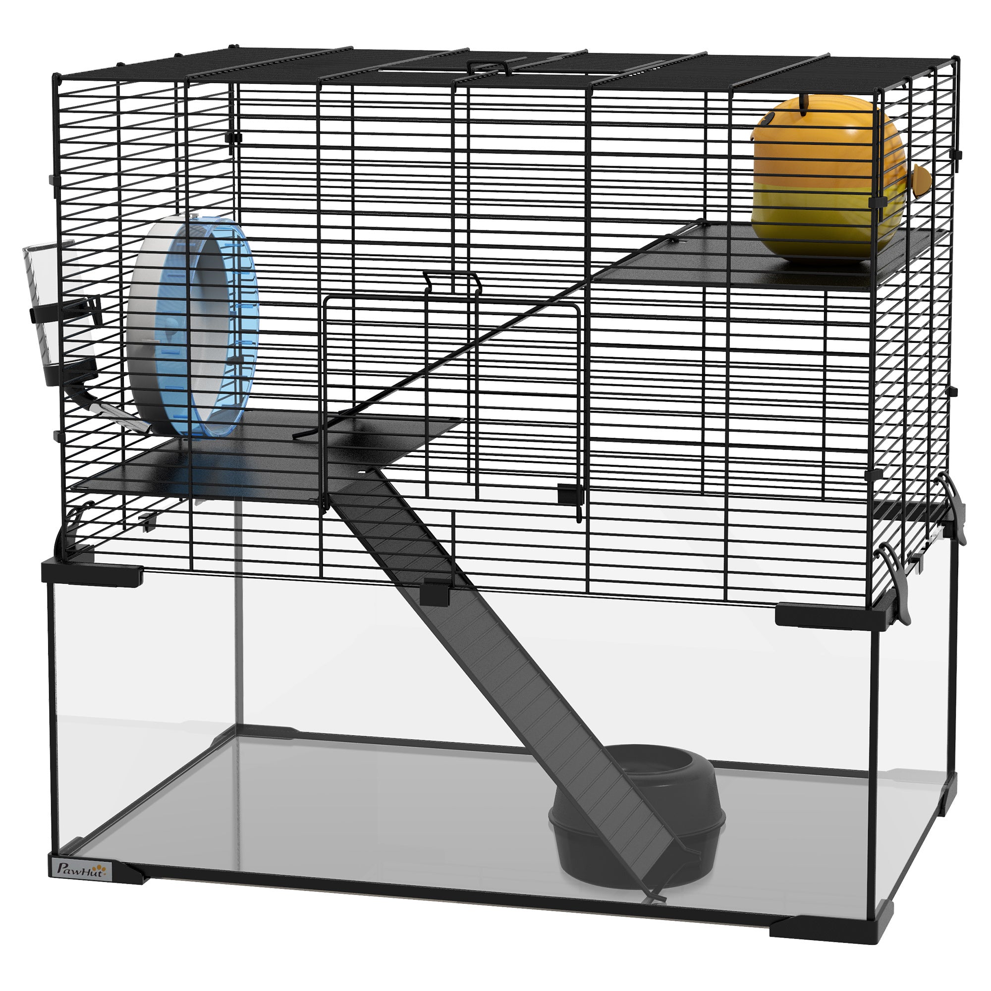 23.5" Hamster Cage, Gerbil Cage with Glass Basin for Small Hamsters, Black - Black