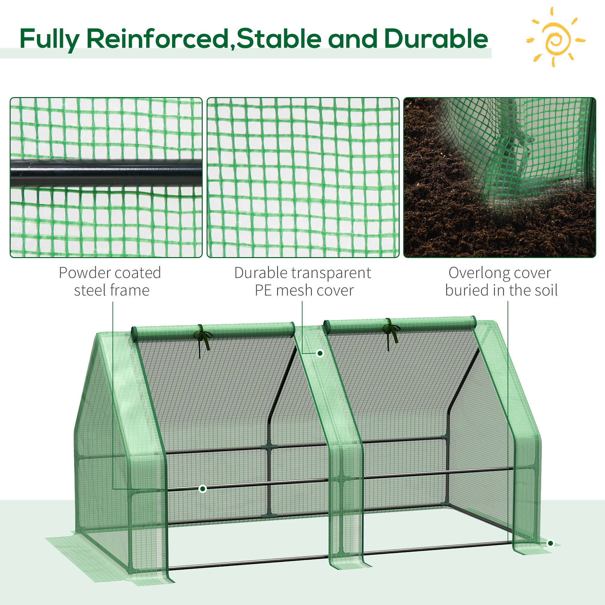 6' x 3' x 3' Mini Greenhouse with Zippered Doors & Roll-up Windows, Portable Plant Hot House with Durable PE Cover, Water Resistant, UV Protected for Outdoor Flowers, Vegetables, Green - Green - Image 5
