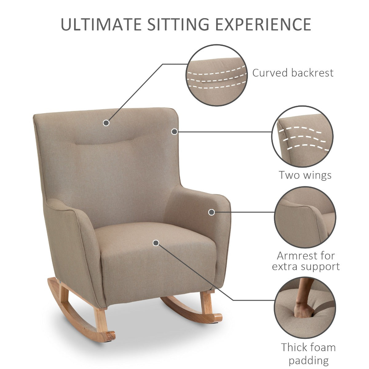 Modern Rocking Chair Sofa Armchair Modern Accent Chair, Greige