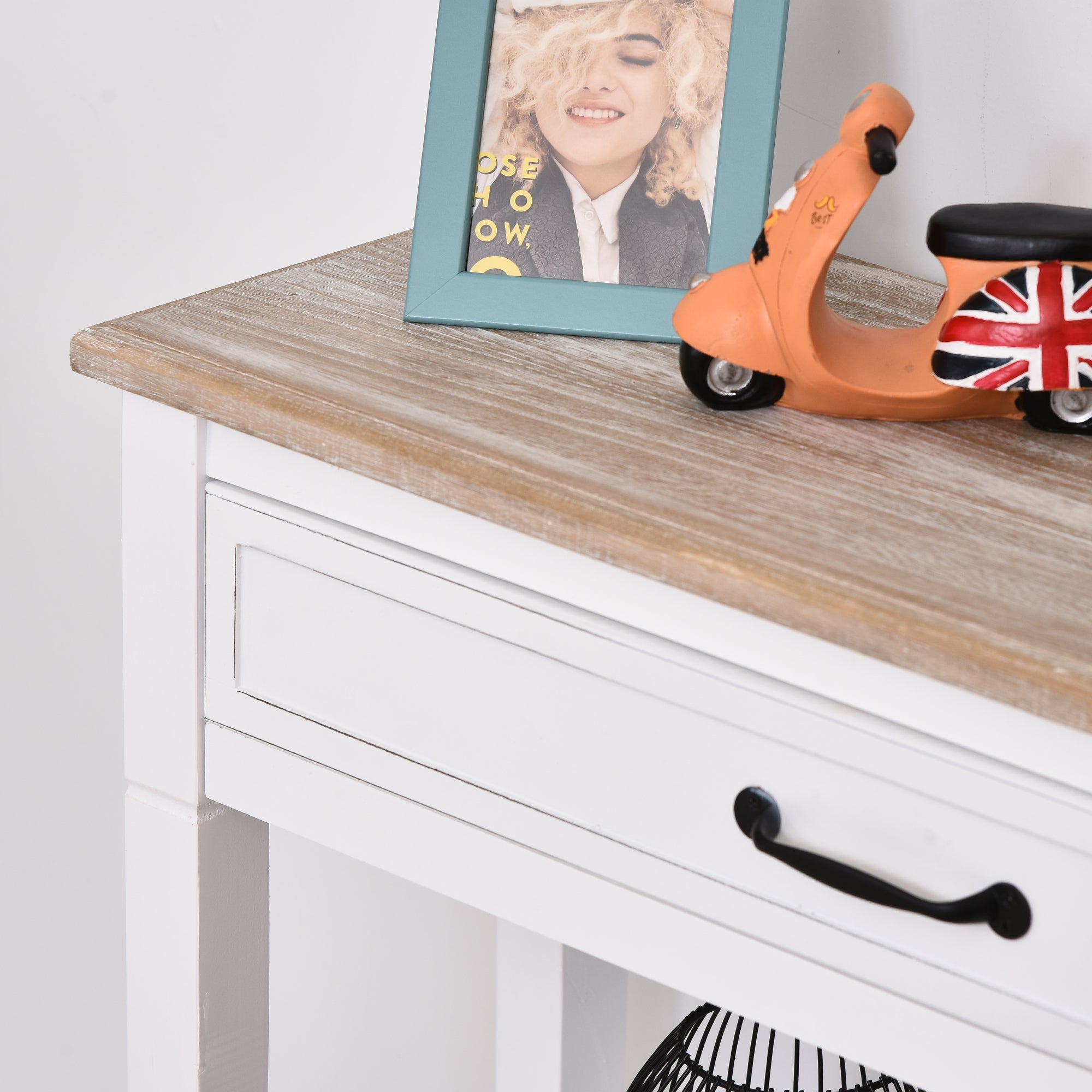 Modern Style Sofa Console Entry Hallway Table with Drawer and Shelves, Sturdy Build, and Large Storage, White
