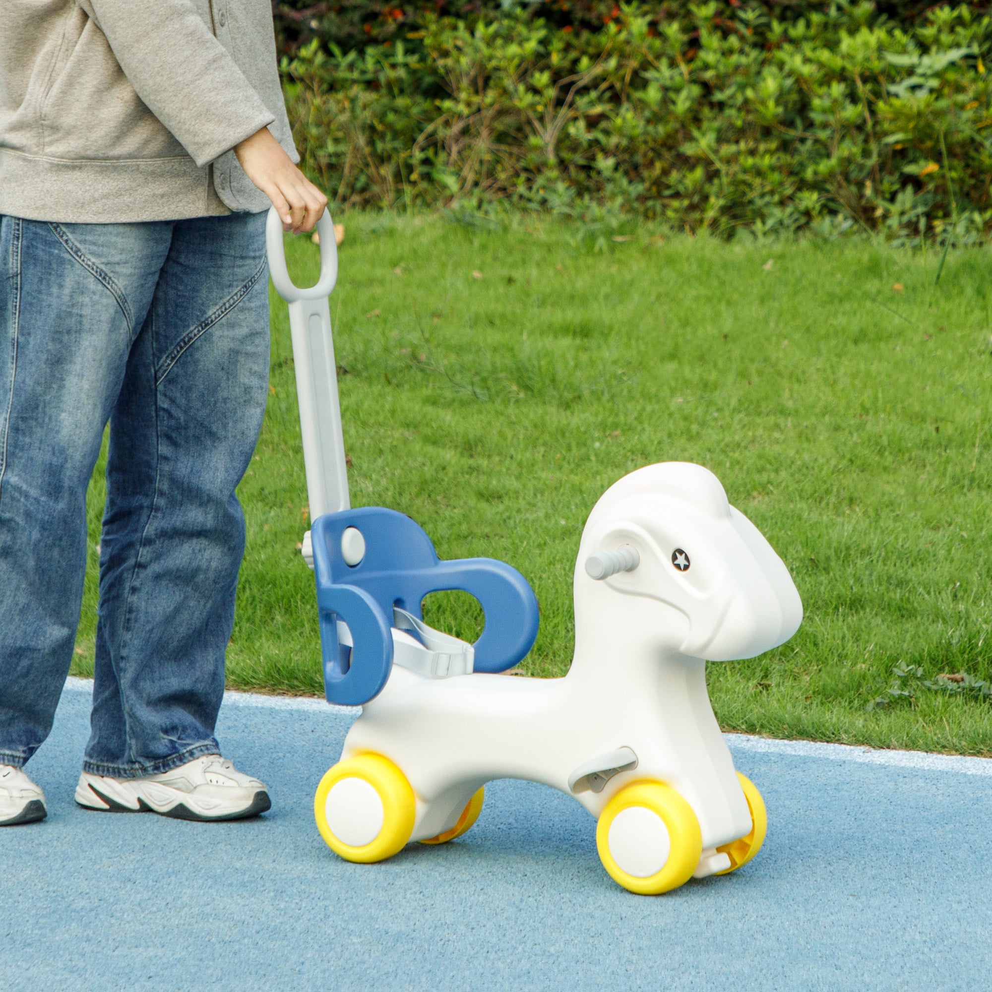 4 in 1 Rocking Horse for Toddles 1-3 Years with Detachable Push Handle & Balance Board, Blue