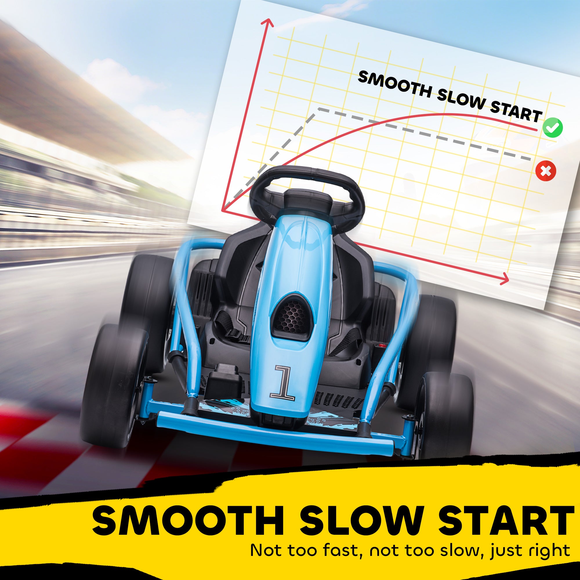 24V Electric Go Kart for Kids, Drift Ride-On Racing Go Kart with 2 Speeds, for Boys Girls Aged 8-12 Years Old, Blue