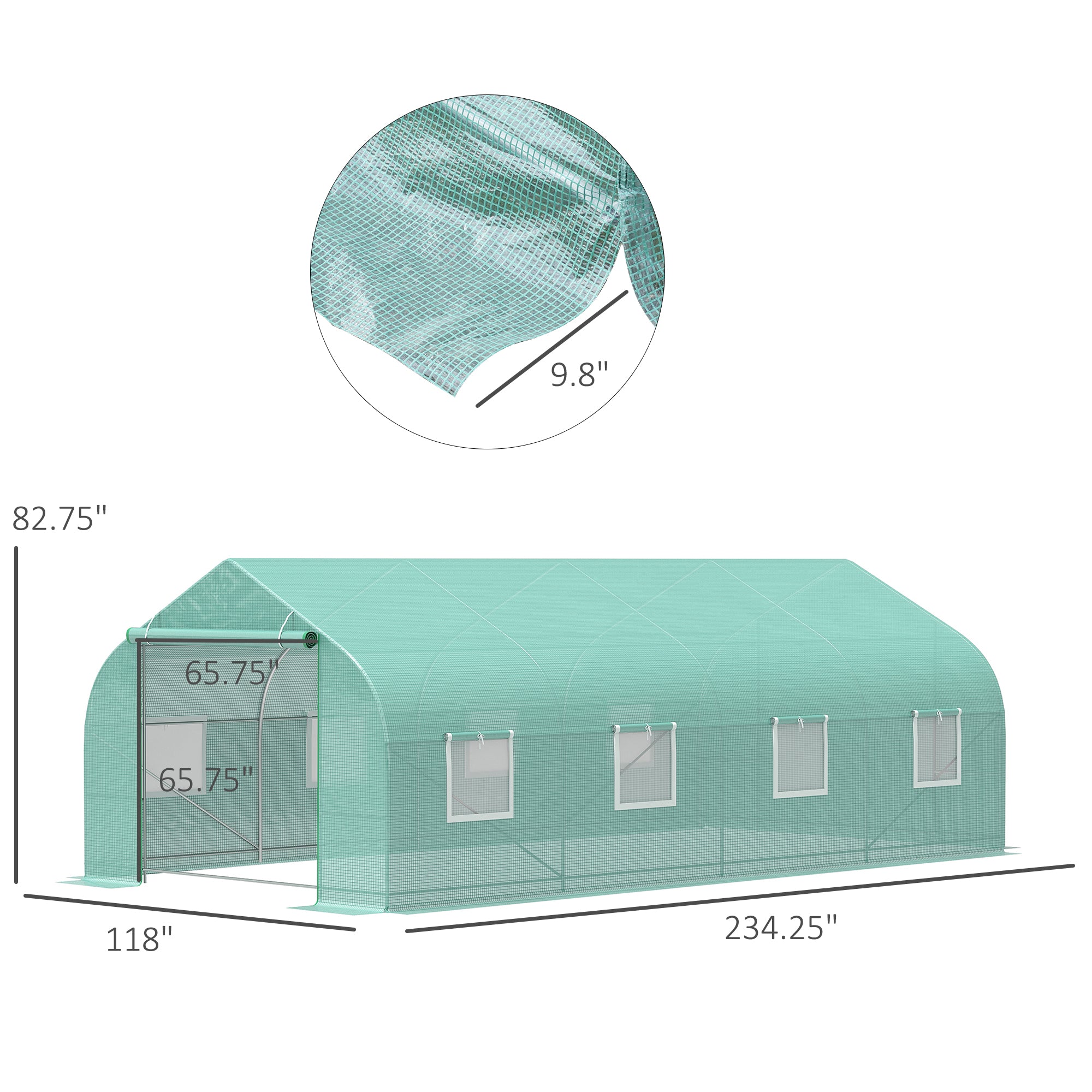 20' x 10' x 7' Outdoor Walk-in Greenhouse, Tunnel Green House with Roll-up Windows, Zippered Door, PE Cover, Heavy Duty Steel Frame, Green - Green - Image 3