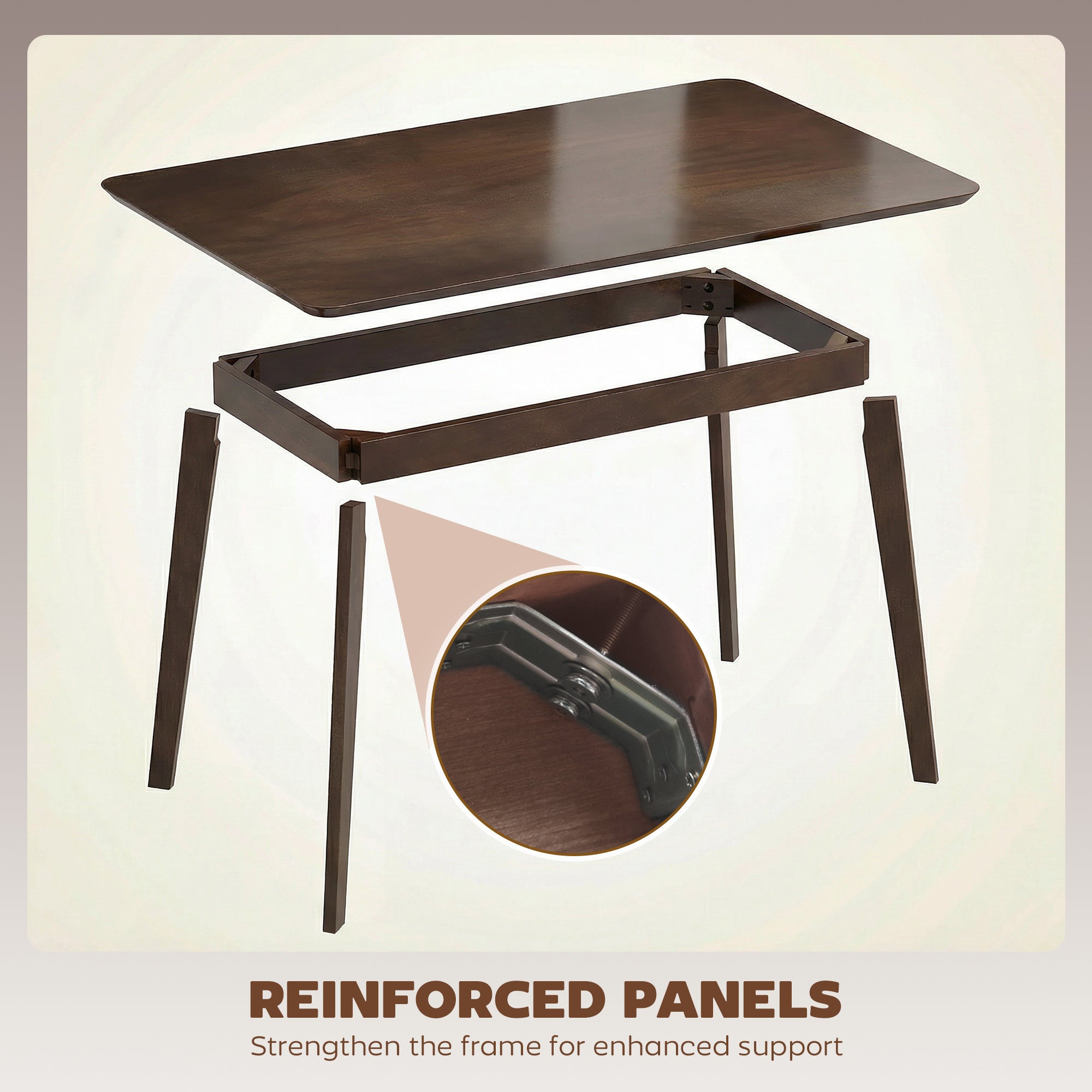 47.2" Rectangle Dining Table for 4, Mid-Century Modern Kitchen Table with Rubber Wood Frame for Dining Room, Mahogany