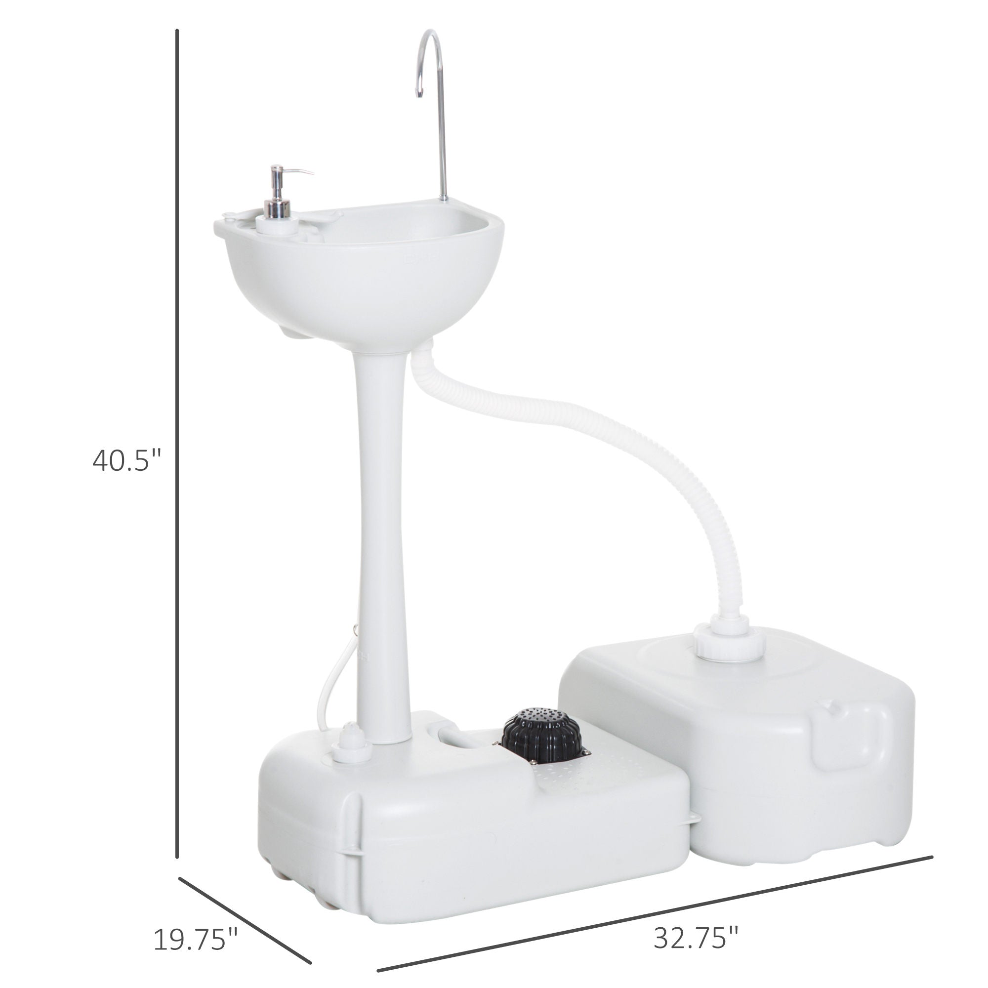 Portable Camping Sink, Handwashing Station Basin with 4.5 Gal (17 L) Tank, 6.3 Gal (24 L) Recovery Tank, Rolling Wheels & Soap Dispenser for RV, Outdoor Events, Gatherings, HDPE, White