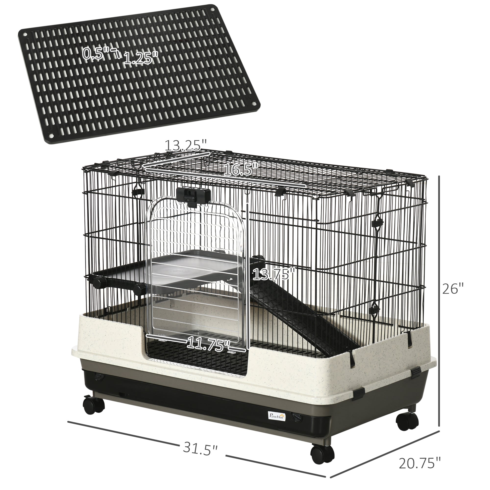 2-tier Compact Platform Rolling Small Animal Rabbit Cage for Hamsters, Chinchillas & Gerbils with a Large Living Space - Black and White - Image 3