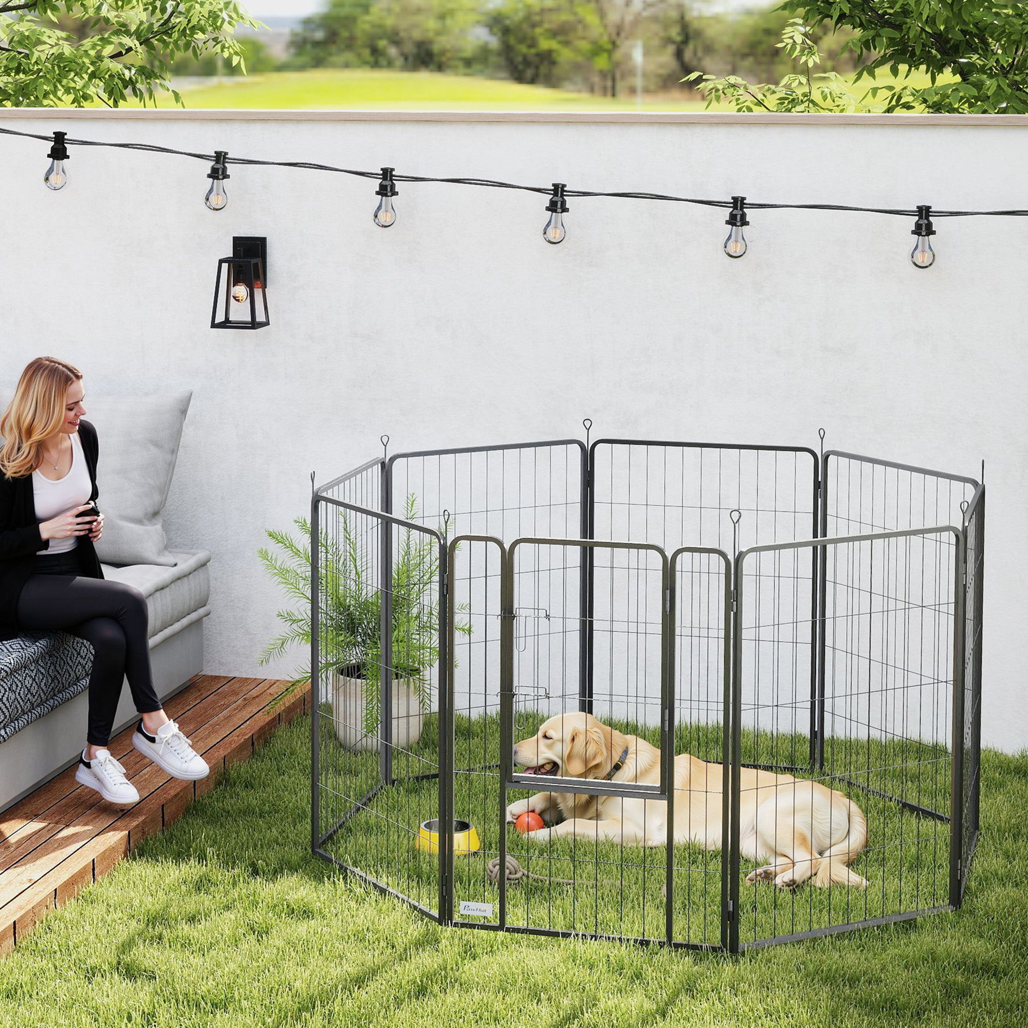 39 Inch Exercise Pen, Heavy Duty Dog Playpen, 8 Panel Metal Pet Fence for Medium and Large Dogs, Black - Black - Image 2