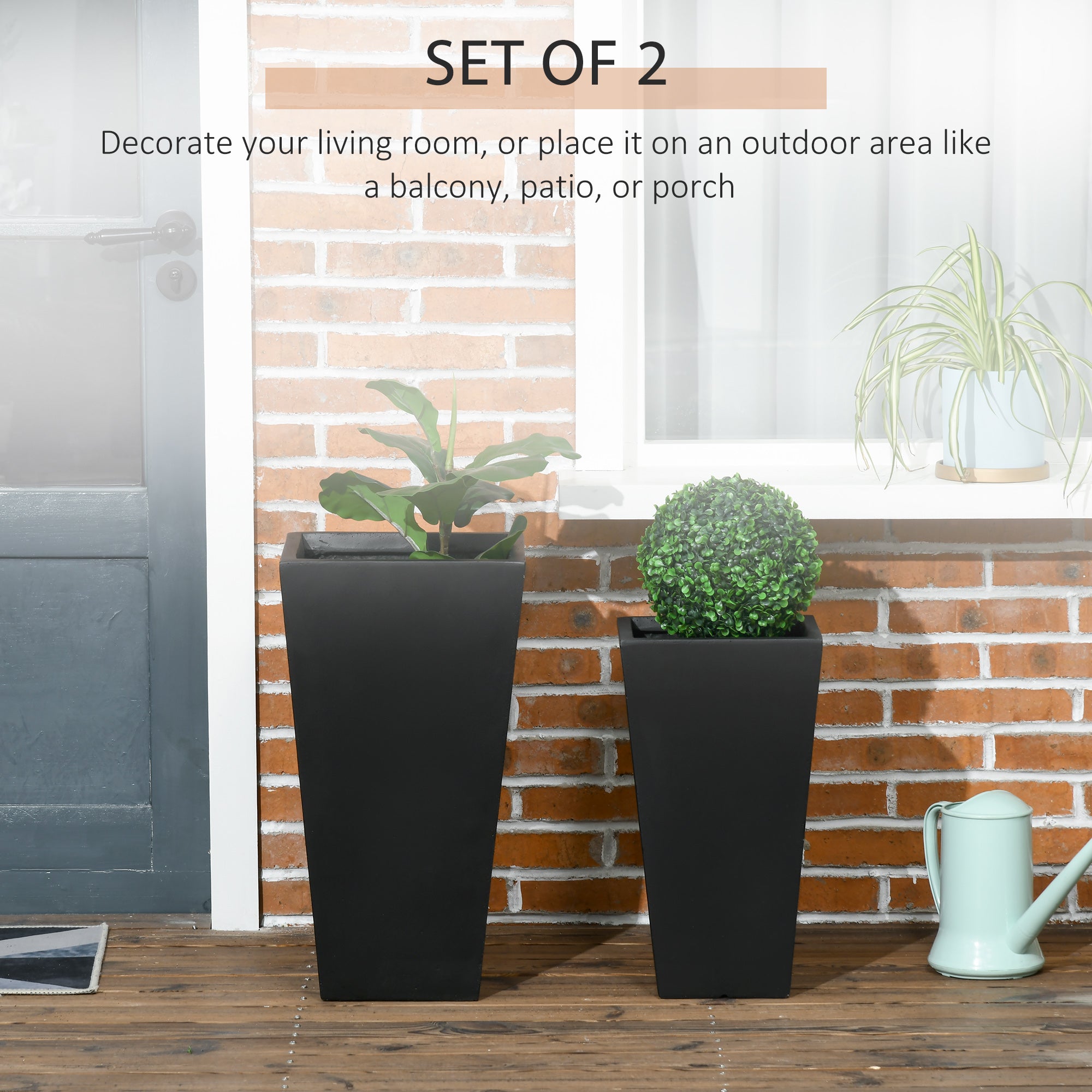 2-Pack Outdoor Planter Set, Flower Pots with Drainage Holes, Durable & Stackable Plant Pot, 22in & 18in, for Porch, Entryway, Patio, Yard, Garden, Black - Black - Image 4