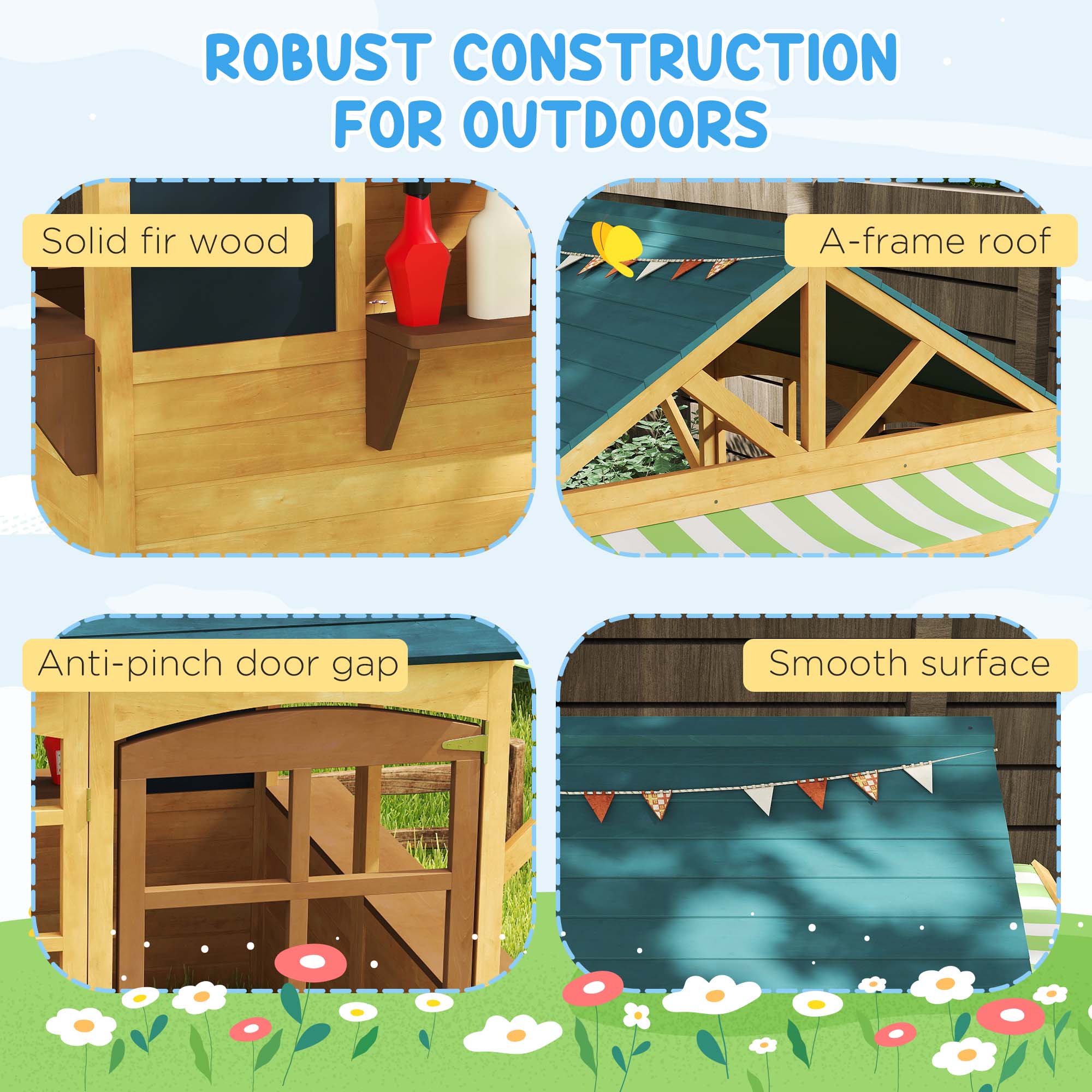 Wooden Outdoor Playhouse, Foldable Kids Cottage with Windows, Working Door, Snack Bars, Waterproof Covers, for 3-8 Years