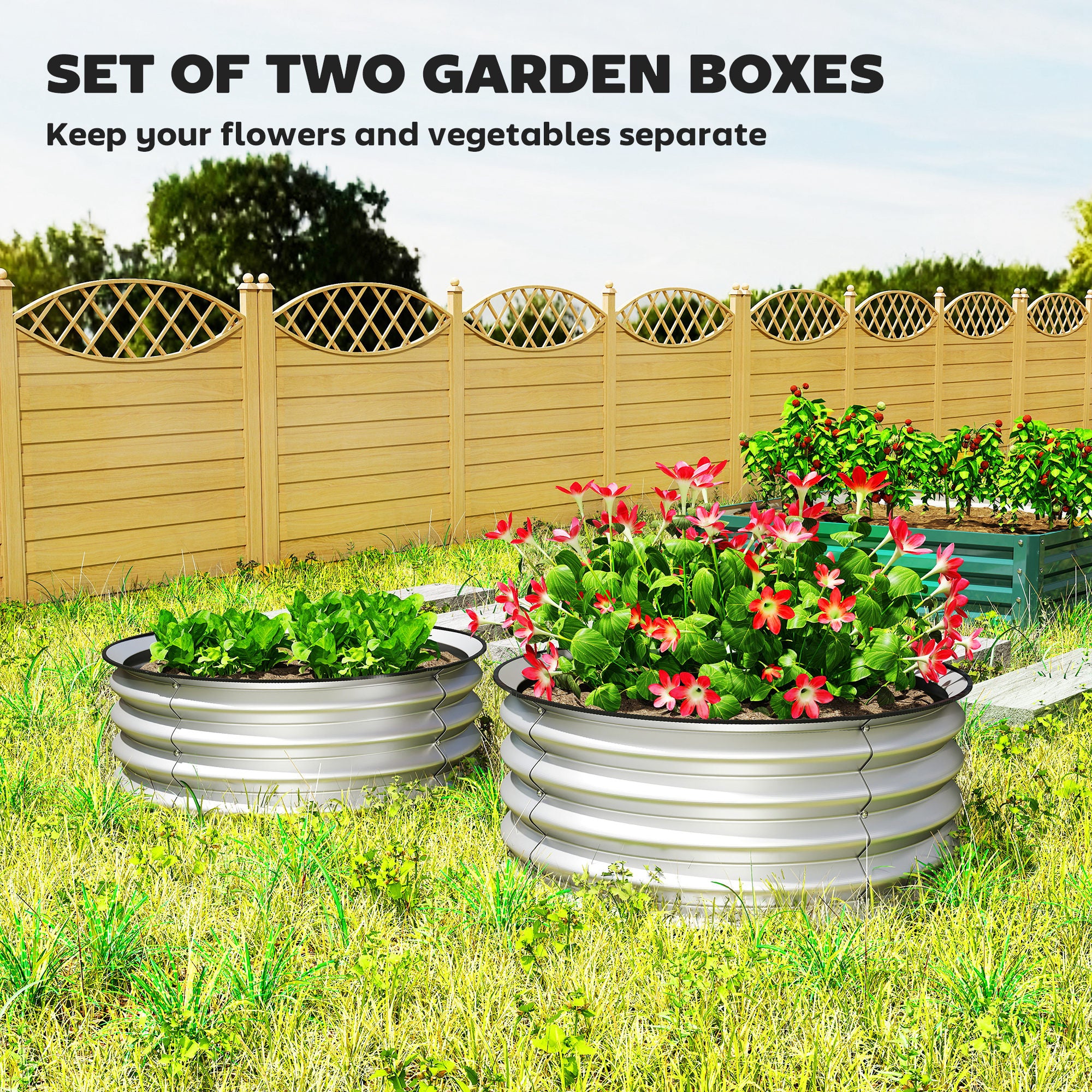 Set of 2 Raised Garden Bed, Metal Planter Box with Safety Edging, Easy-to-assemble Stock Tank 2'x2'x1' Silver - Silver - Image 4