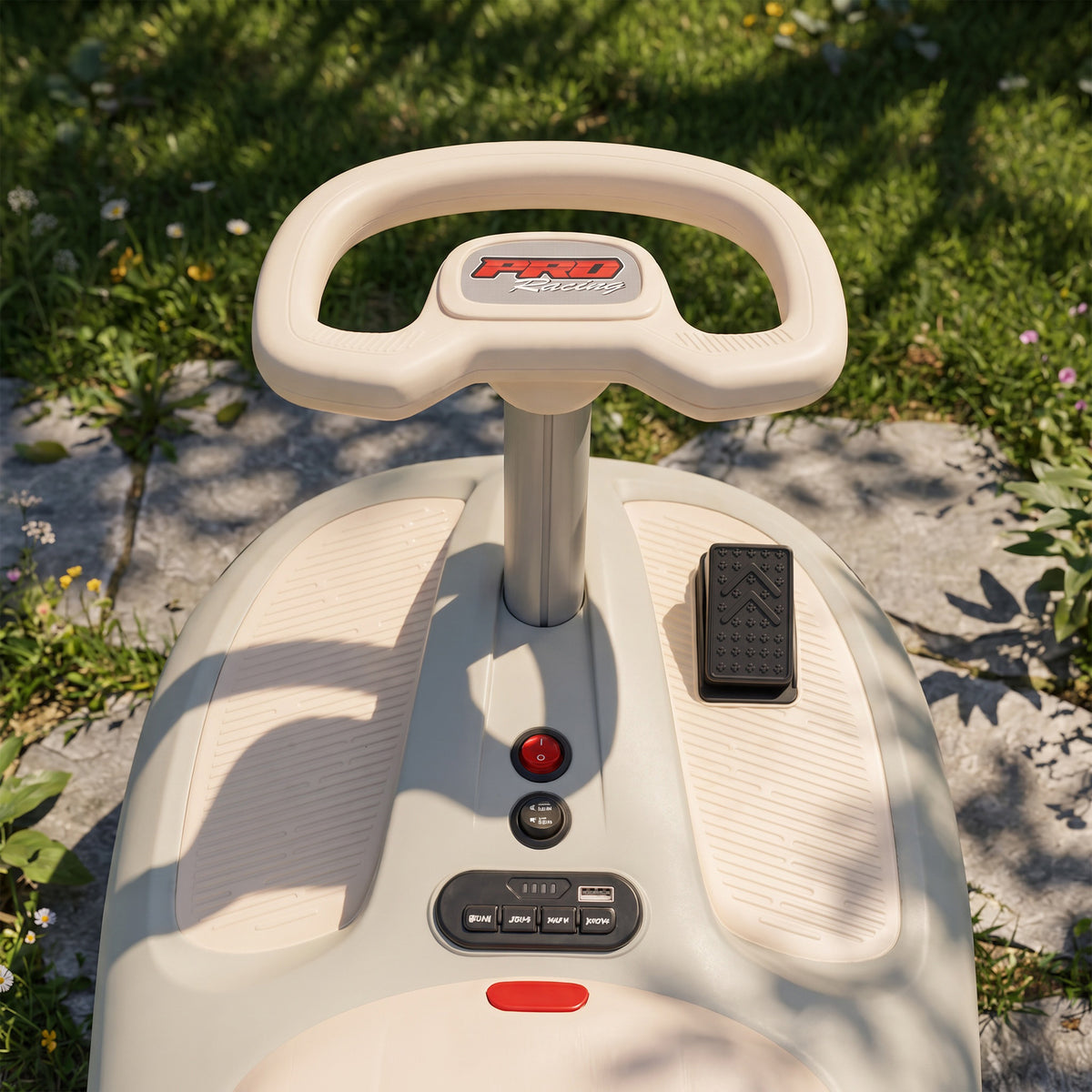 12V Electric Wiggle Car with Pedal, Kids Ride On Car with 2 Speeds, Soft Start, Music, Lights for 3-5 Years, White