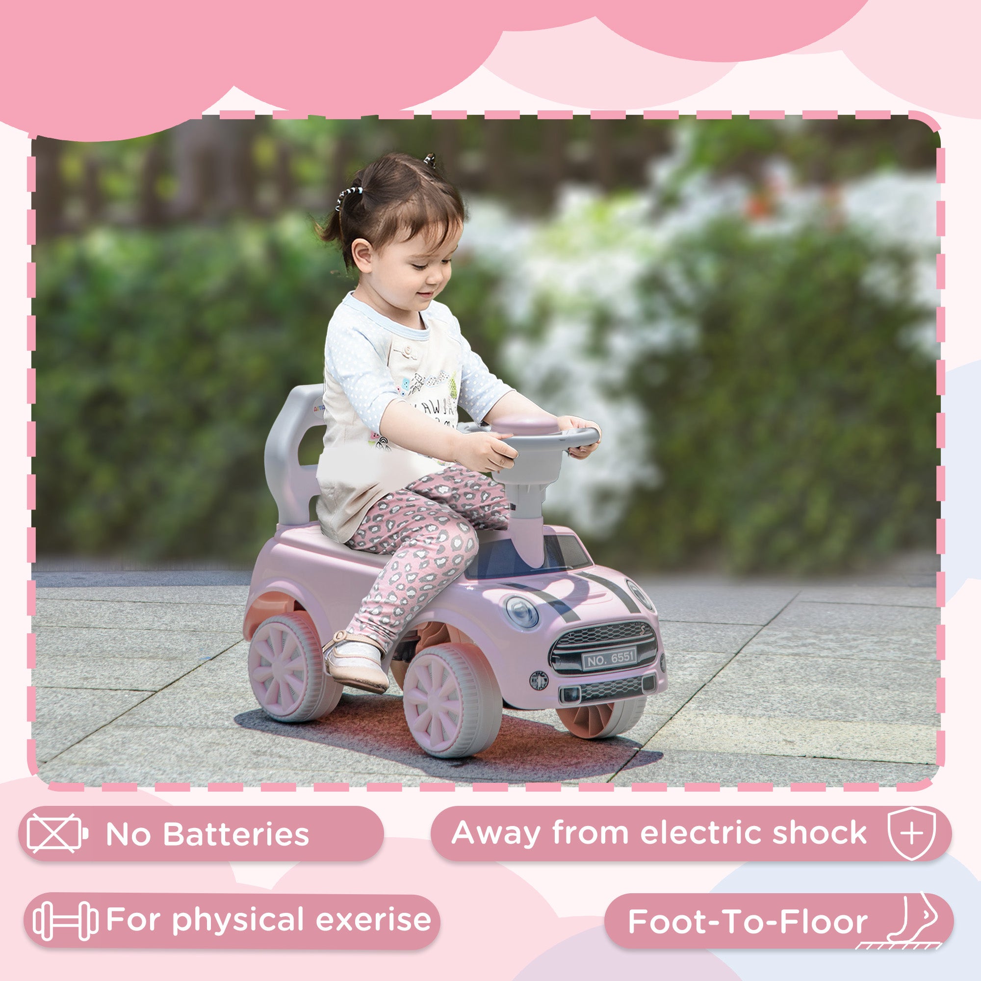 Foot to Floor Toddler Ride on Toy, Sliding Car w/ Horn, No Tip Anti-Over-Backwards System for 18-36 Months, Pink