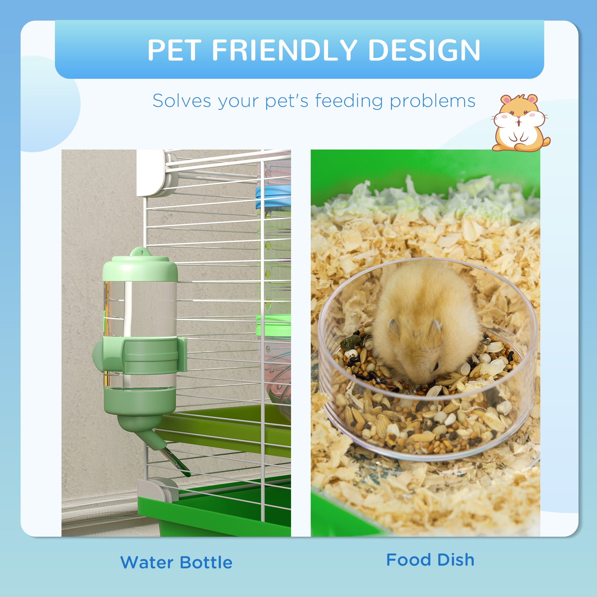 23" 5-Tier Hamster Cage with Wheel and Water Bottle, Green - Green - Image 5