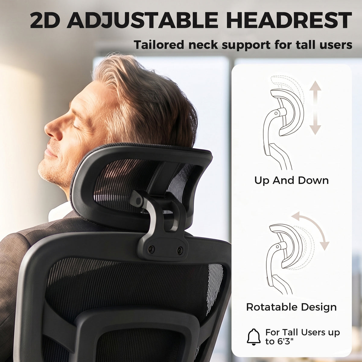 Ergonomic Office Chair with Lumbar Support, 2D Headrest, Mesh Reclining Desk Chair with Footrest, Swivel Wheels, Black