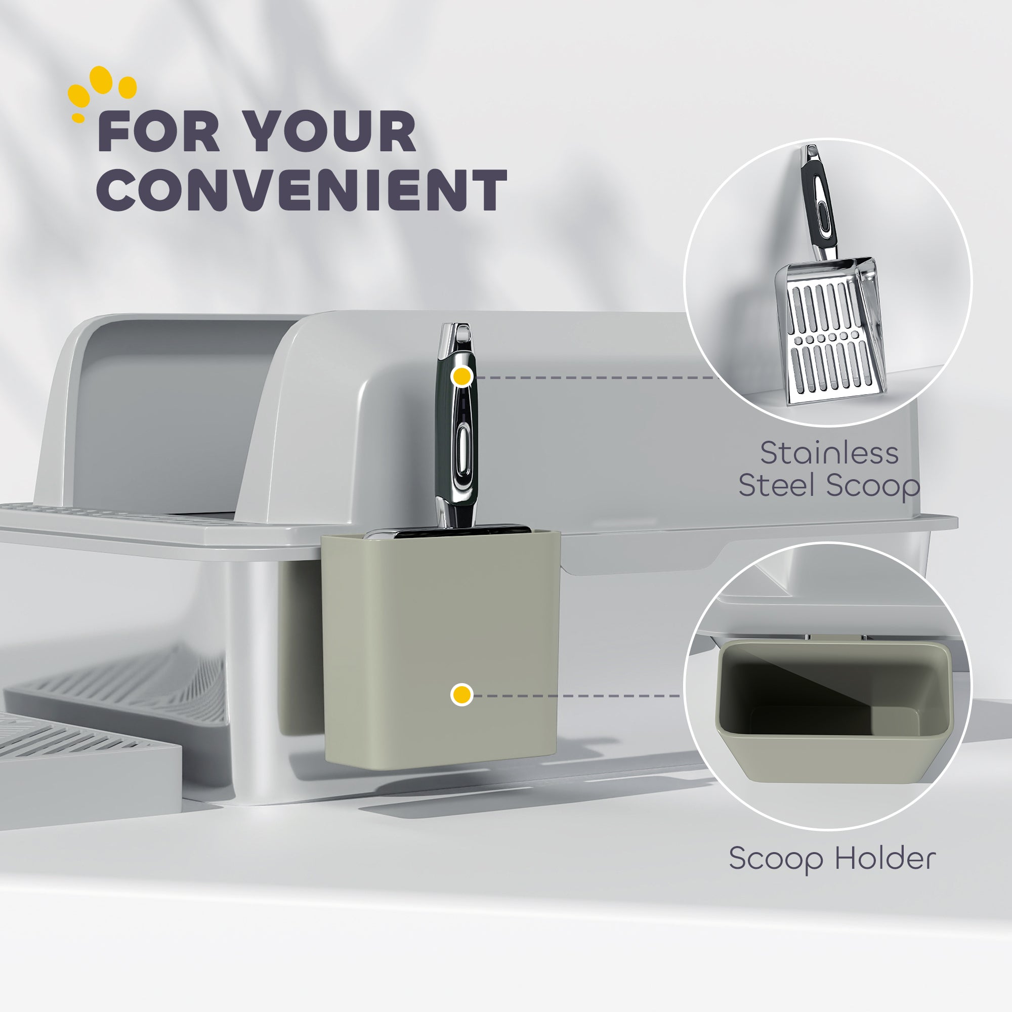 Stainless Steel Litter Box with Metal Scoop & Scoop Holder, High Sided, Anti-Urine Leakage, Non-Sticky - Light Gray - Image 7
