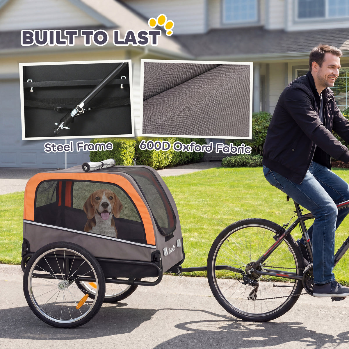 Dog Bike Trailer, Pet Cart Bicycle Carrier with 2 Entrances, Quick Release Wheels, Reflectors, Flag, Safety Leash