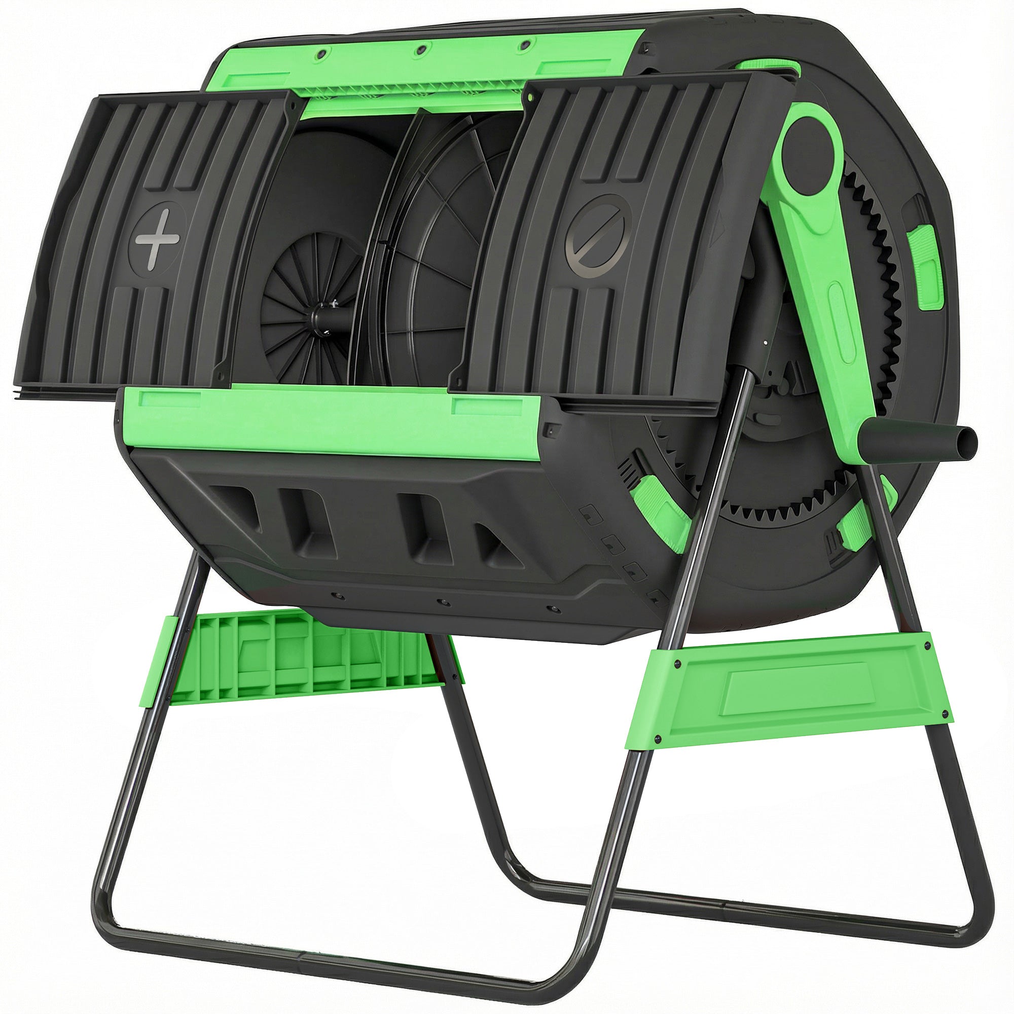 Compost Bin Outdoor, 53 Gal Dual Chamber Tumbling Composter with Adjustable Vents, BPA Free Tumbling Composter, Green - Green