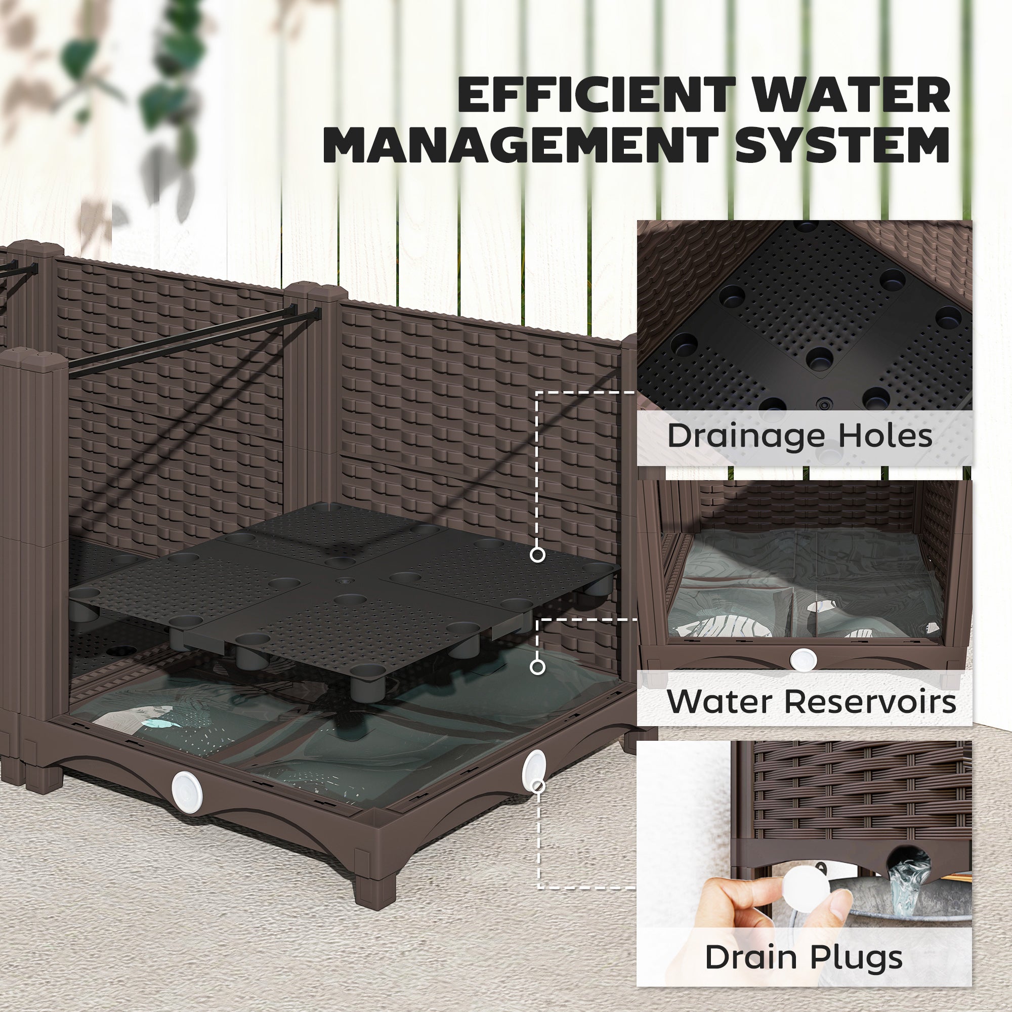 Plastic Raised Garden Bed, 5 x 1 x 1 ft Outdoor Flower Box with Drainage Holes for Vegetables, Herbs, Brown - Brown - Image 6