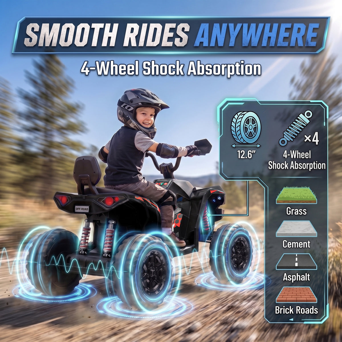 24V 2 Seater Ride On Toys, Kids ATV 4 Wheeler with Dual Motors, High & Low Speed for Boys Girls Aged 3-8 Years, Black