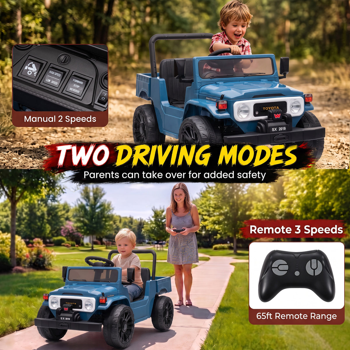 Licensed Toyota FJ45 Pick Up Ride on Truck, 24V Kids Electric Car with Dual Motors, Up to 3.7MPH for Kids 3-8 Years Blue