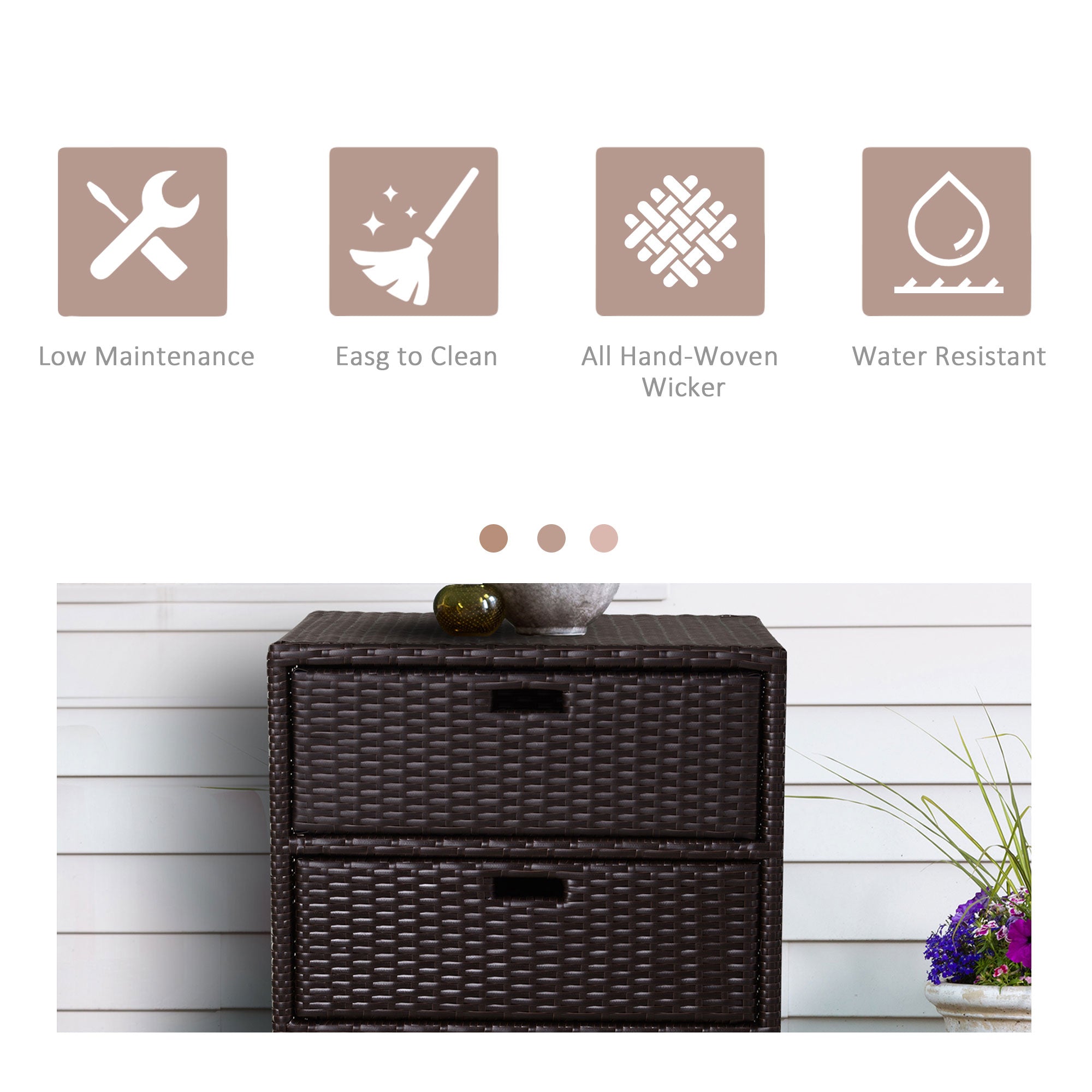 Patio PE Rattan Storage Cabinet, Wicker Pool Cabinet Organizer, Outdoor Towel Rack for Pool with 3 Drawers, Brown - Brown - Image 6