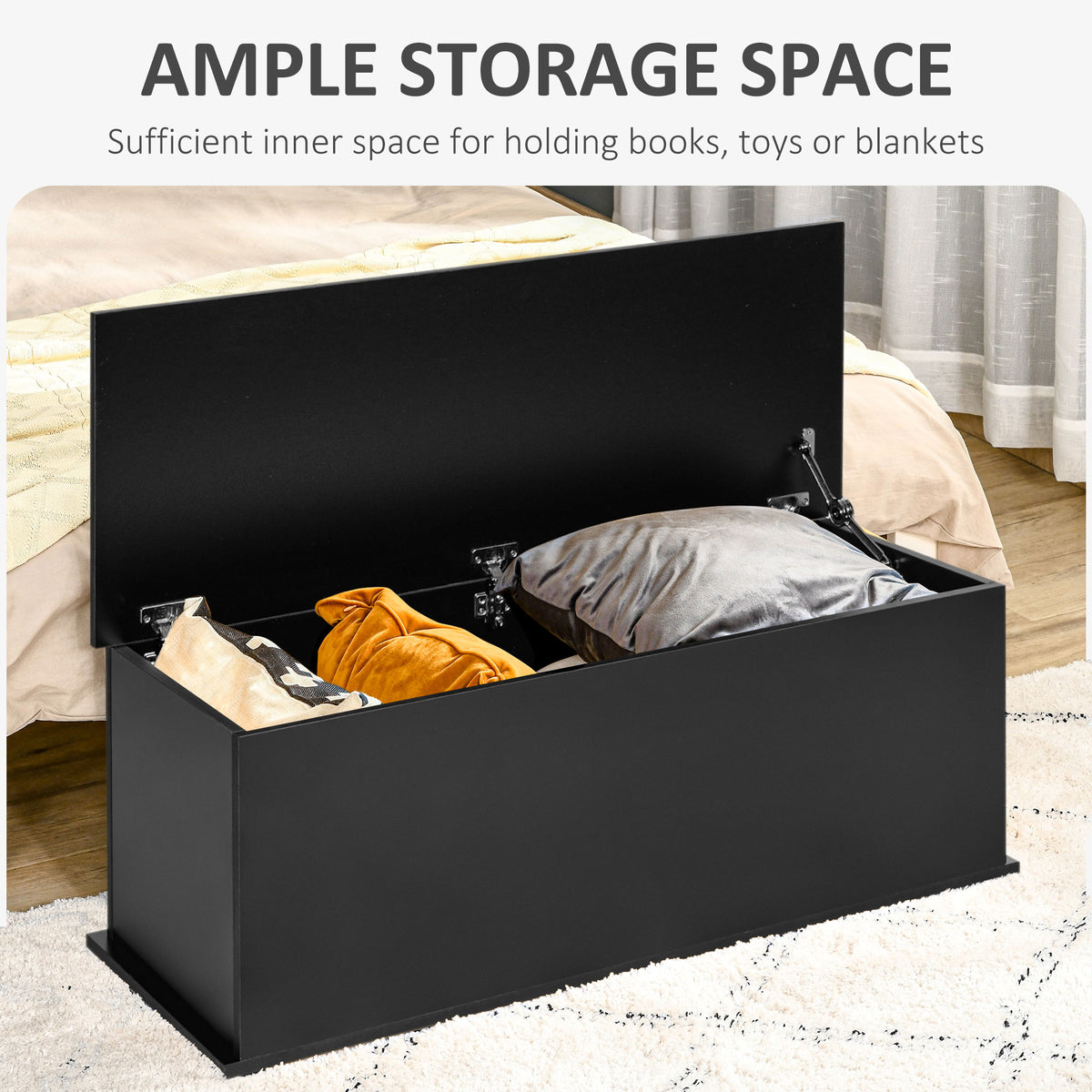 Lift Top Storage Bench, 39.4" Modern Storage Chest with 264 lbs. Weight Capacity, Black